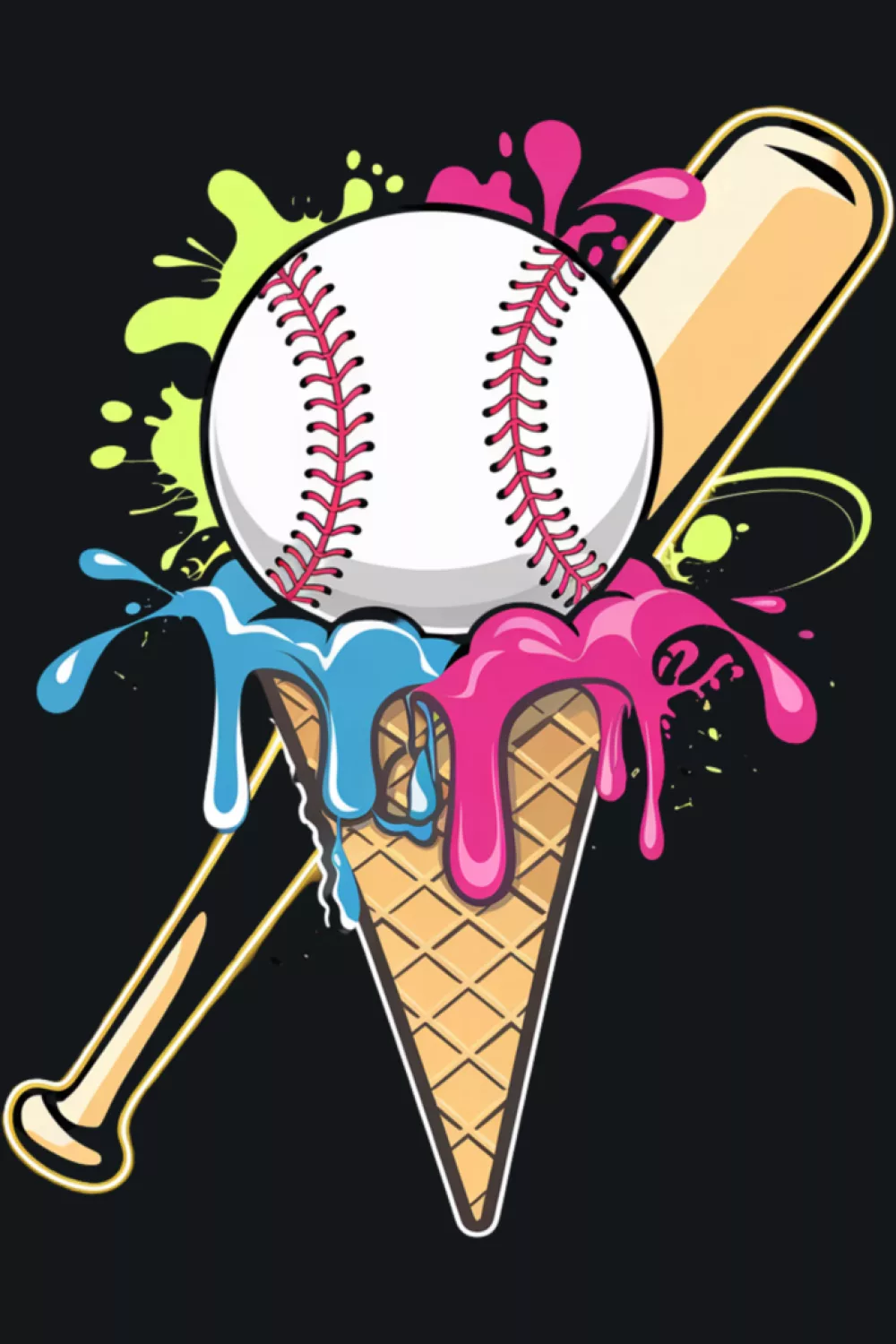 cool treat baseball cone drip graphic with bold splashes for sports fans