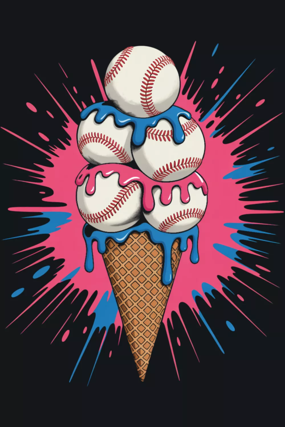 baseball cone ice cream drip with bright accents for men and women summer game day fits