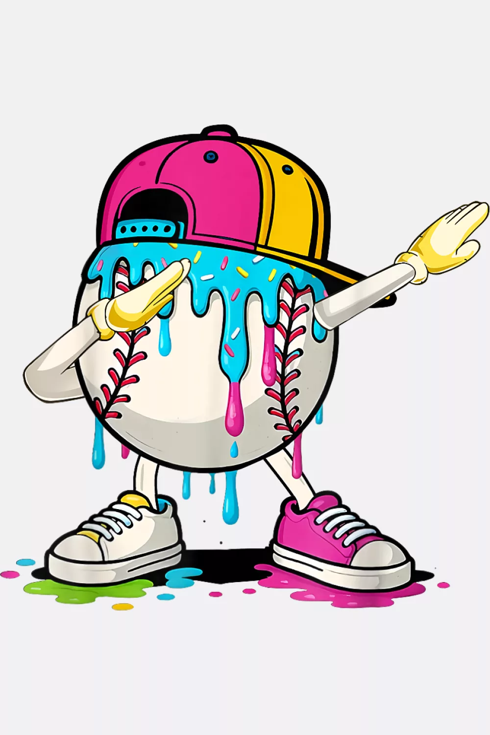 Dabbing baseball character with cap and drip