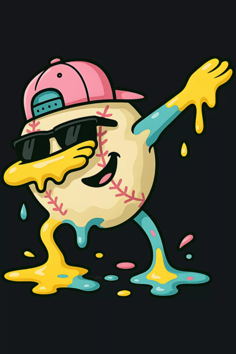 Ice cream baseball character with colorful drip topping and dab pose