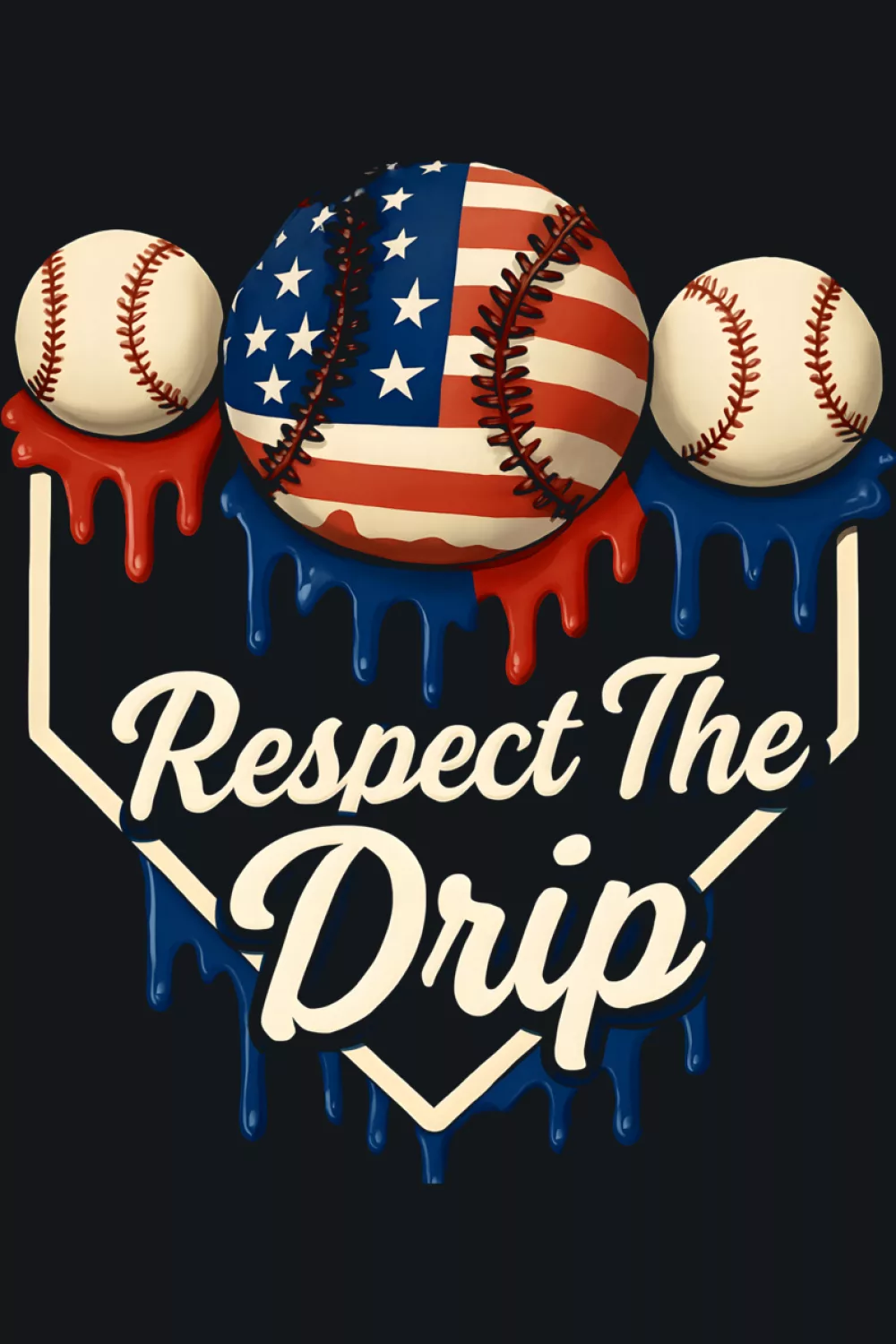 Respect The Drip Baseball Shirts for Men and Coaches idea with patriotic field and glowing baseball crest