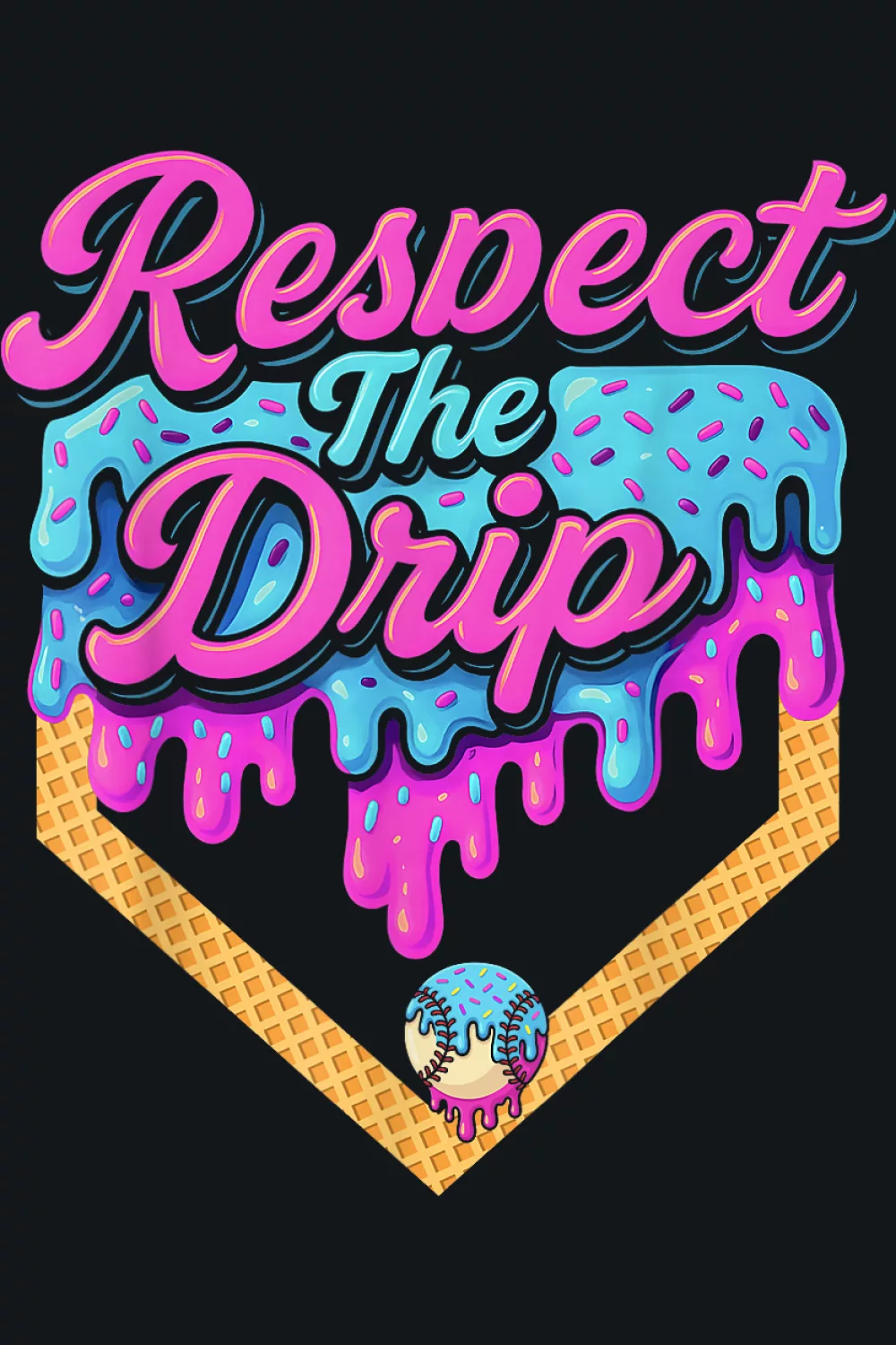 Crossed bats and ball inside drip banner