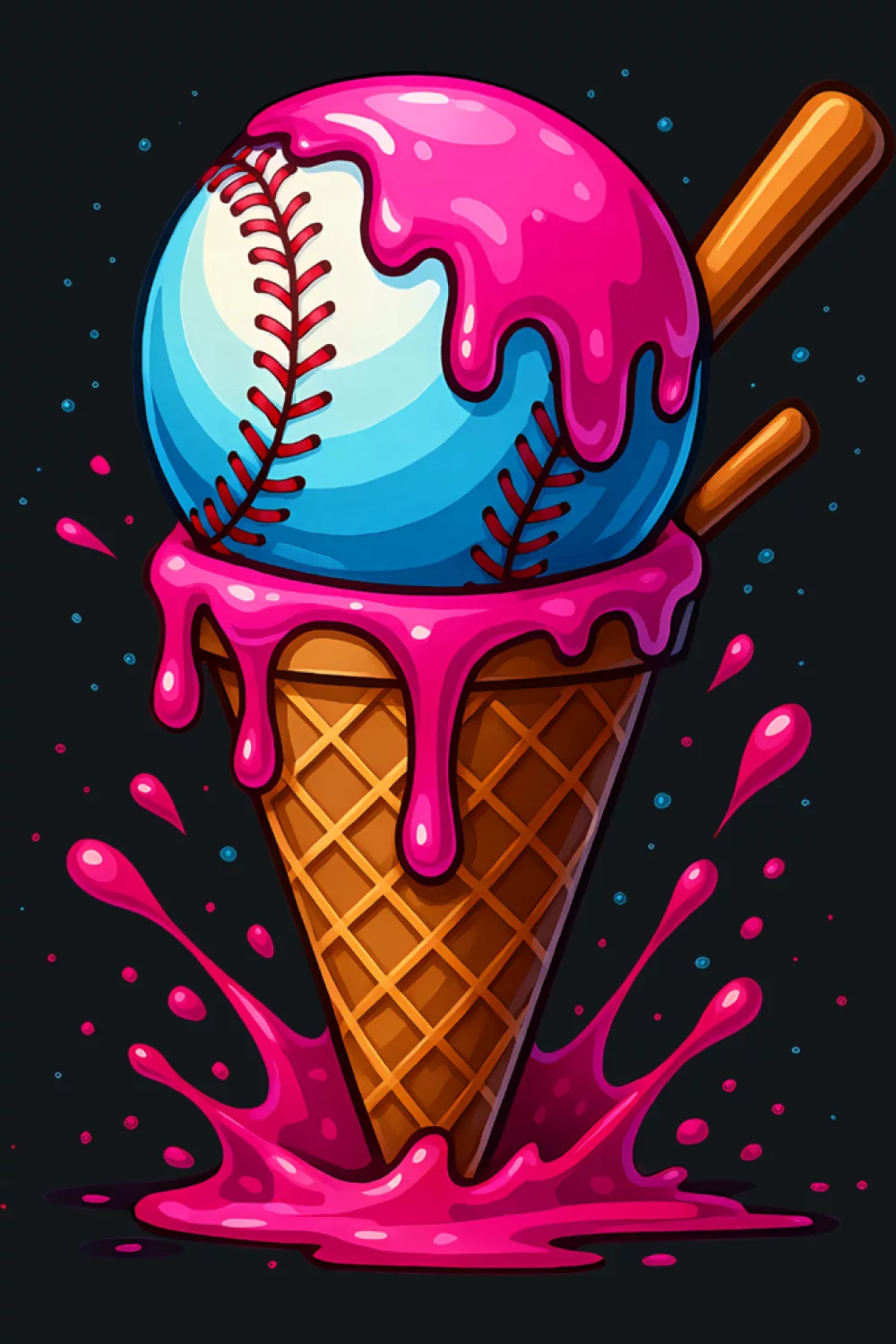 baseball drip cone with bright drips and sporty accents made for youth fans