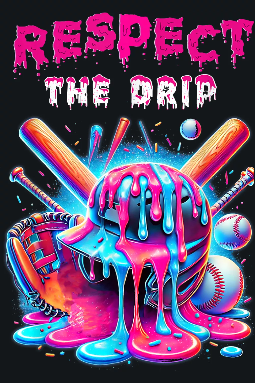 Neon ice cream drip gear with Respect The Drip text
