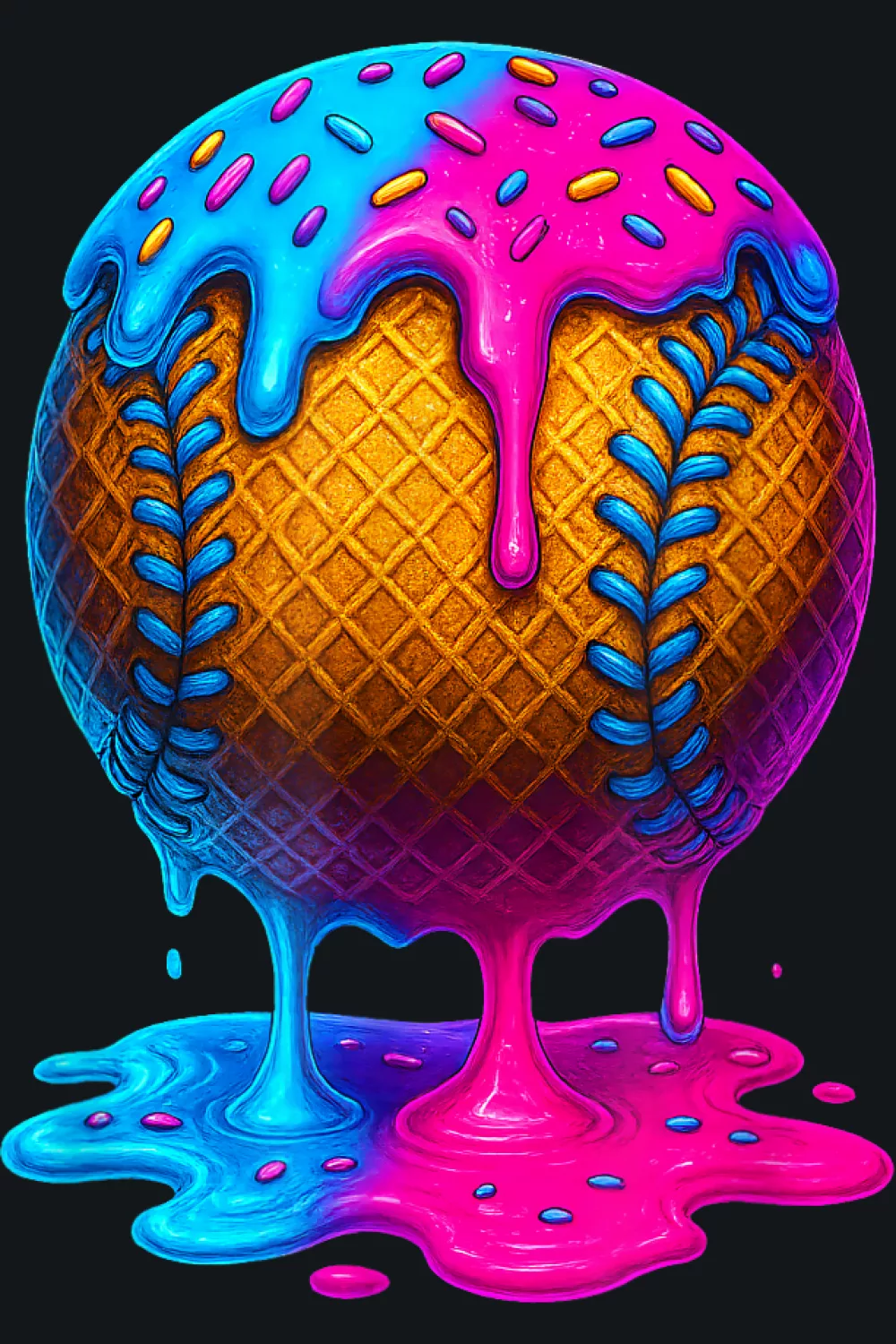 Waffle texture baseball with ice cream glaze