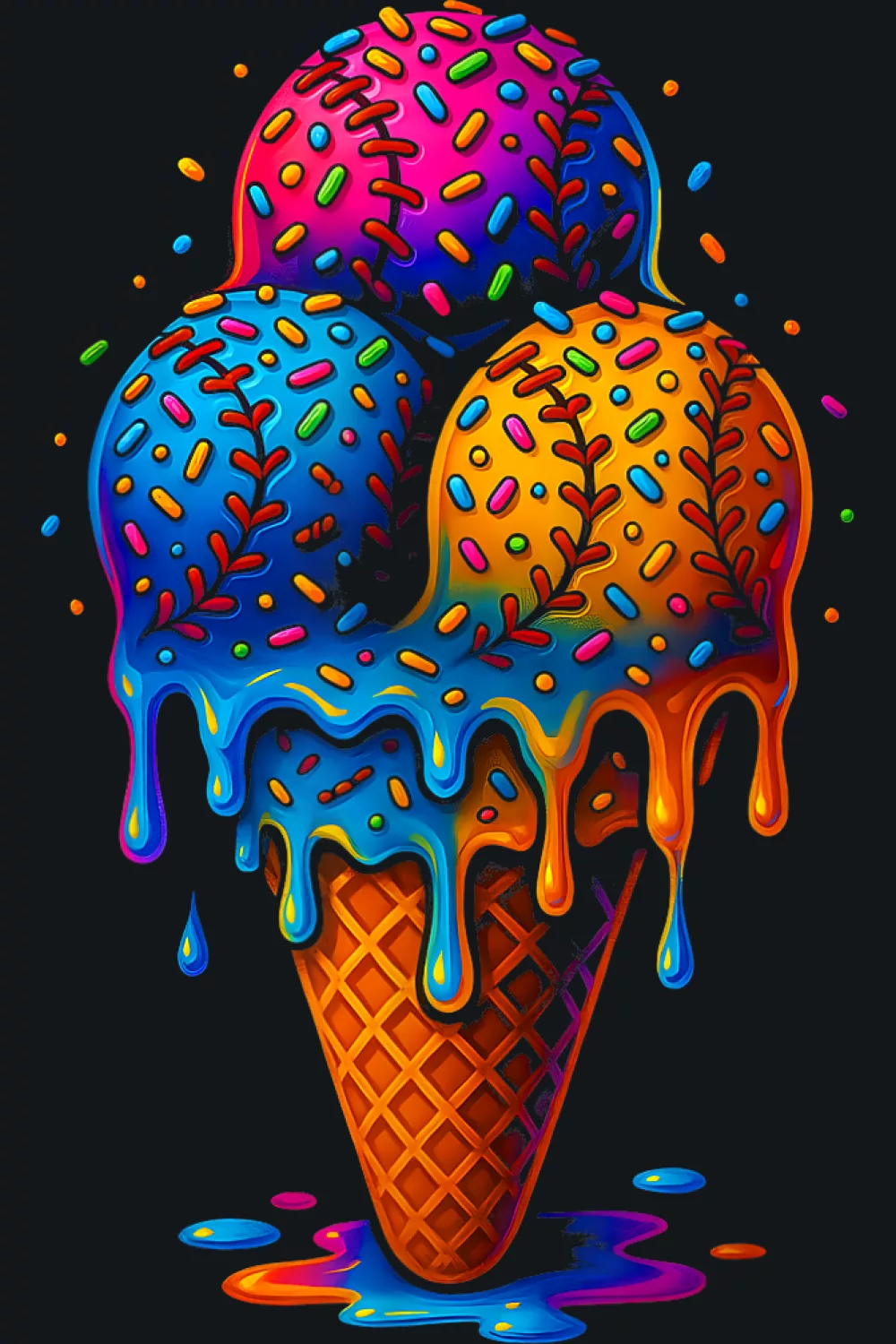 Neon drip cone with sprinkle rain