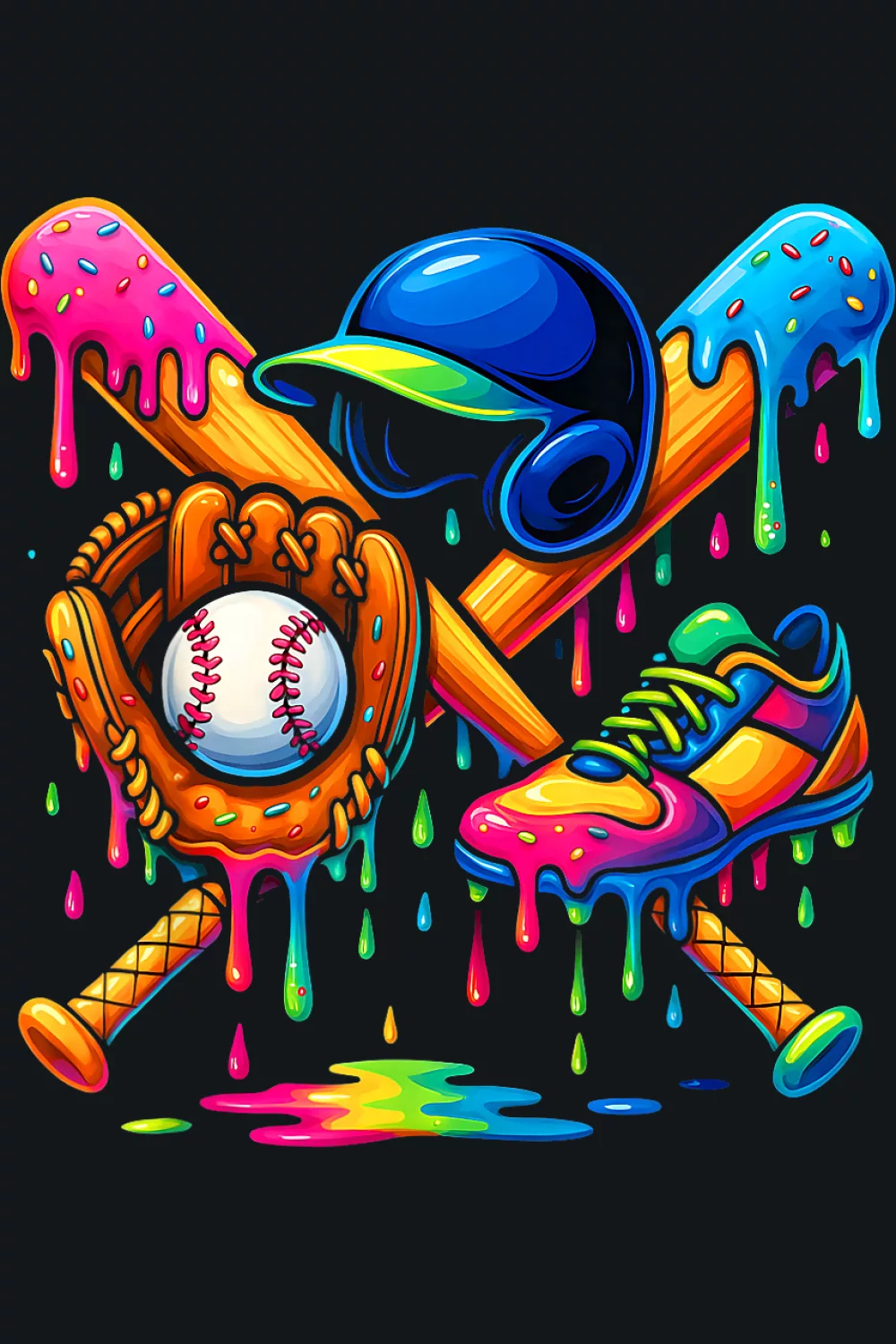 Sweet bat with cleats and glove in drip style