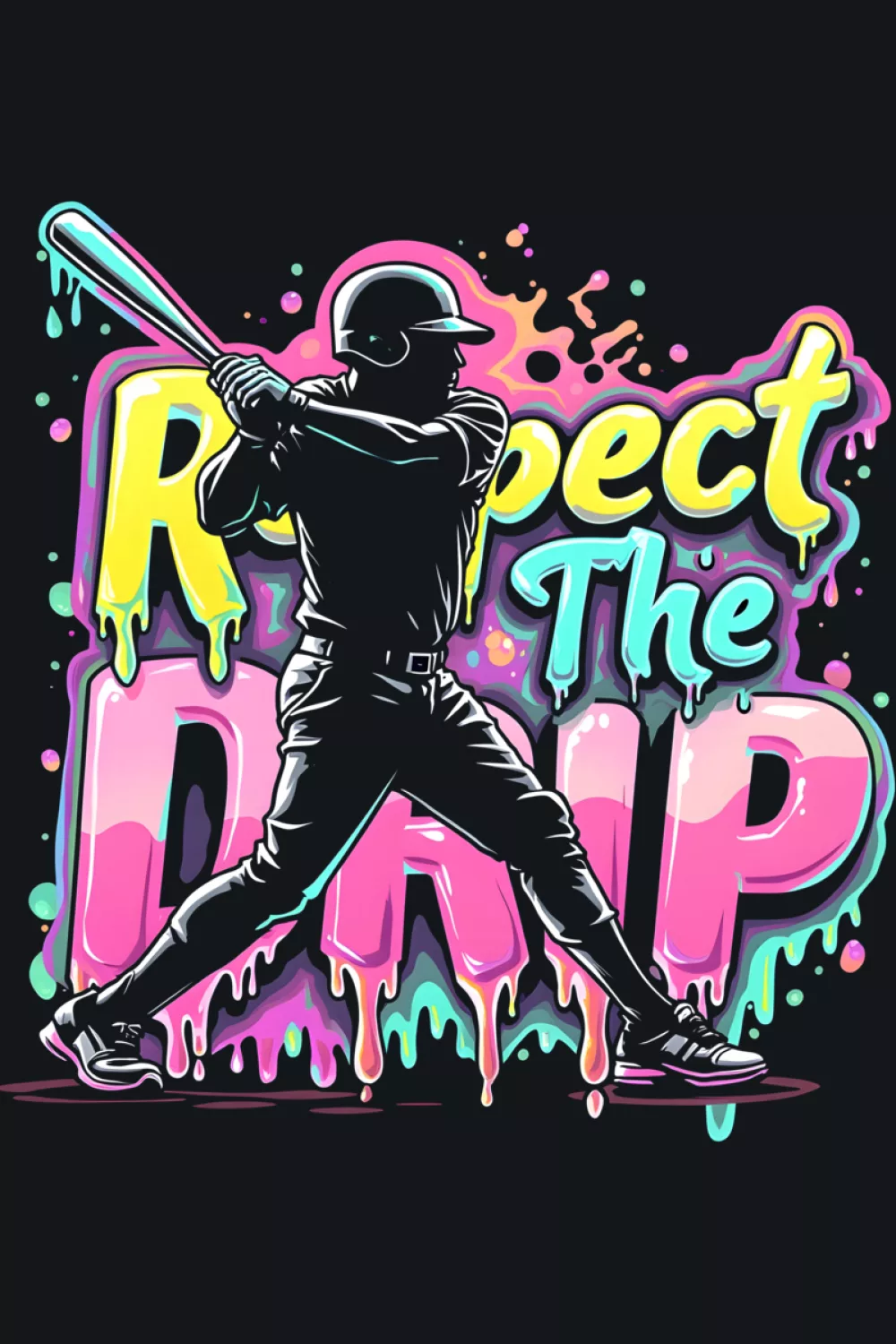 Batter figure framed by tall neon text and glowing drips
