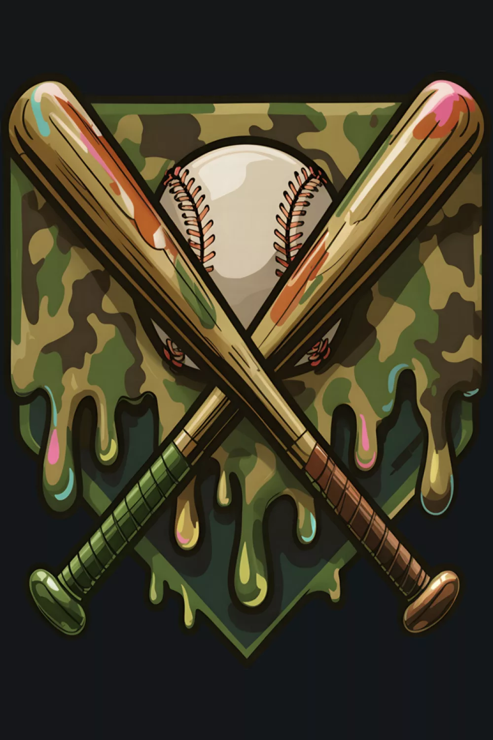 Dark field camo crest with bright ball and long drip shapes