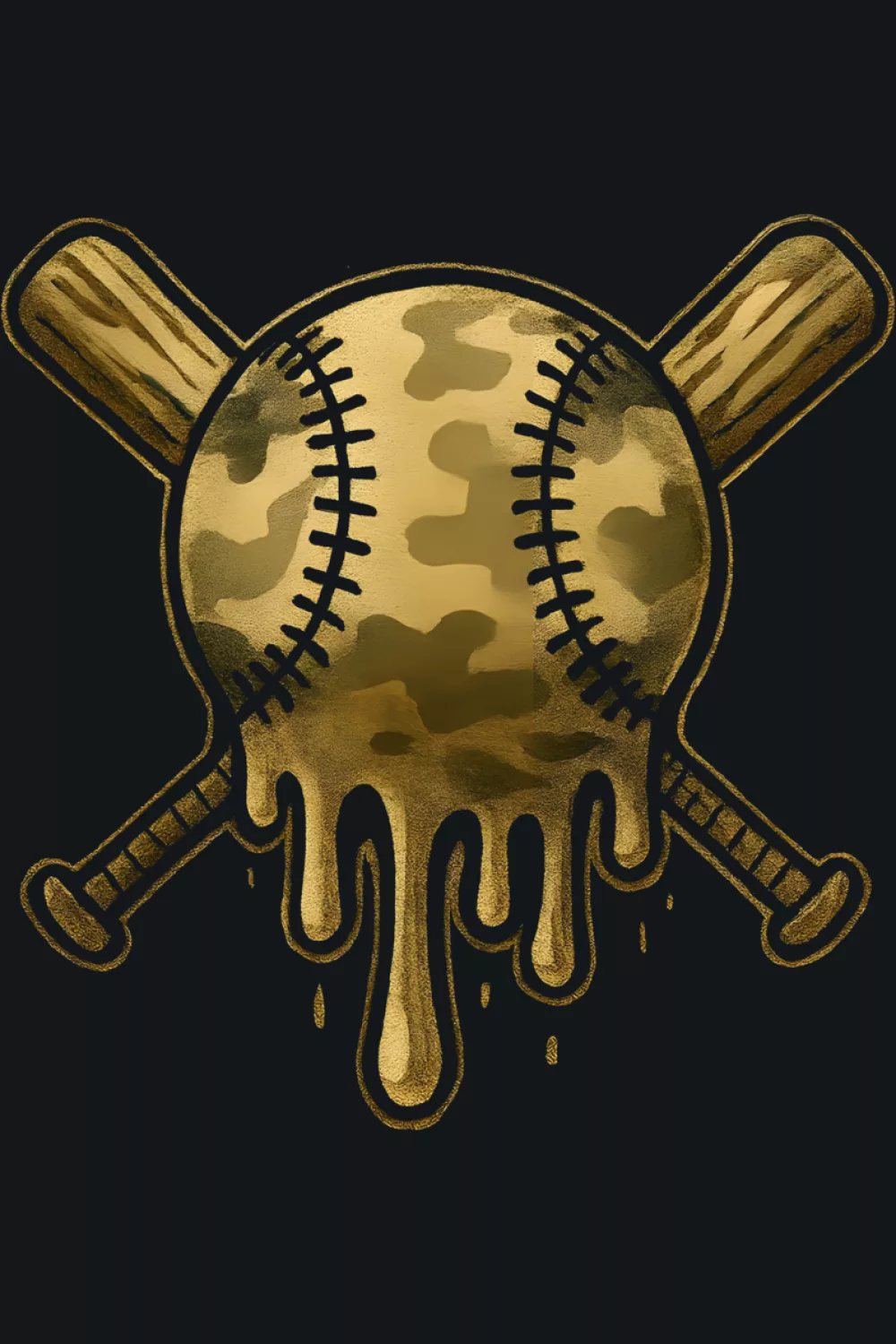Balanced camo badge with even drip lines around the ball