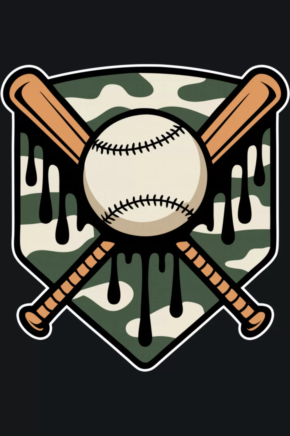 Home plate camo crest with tidy drip and clean bat layout