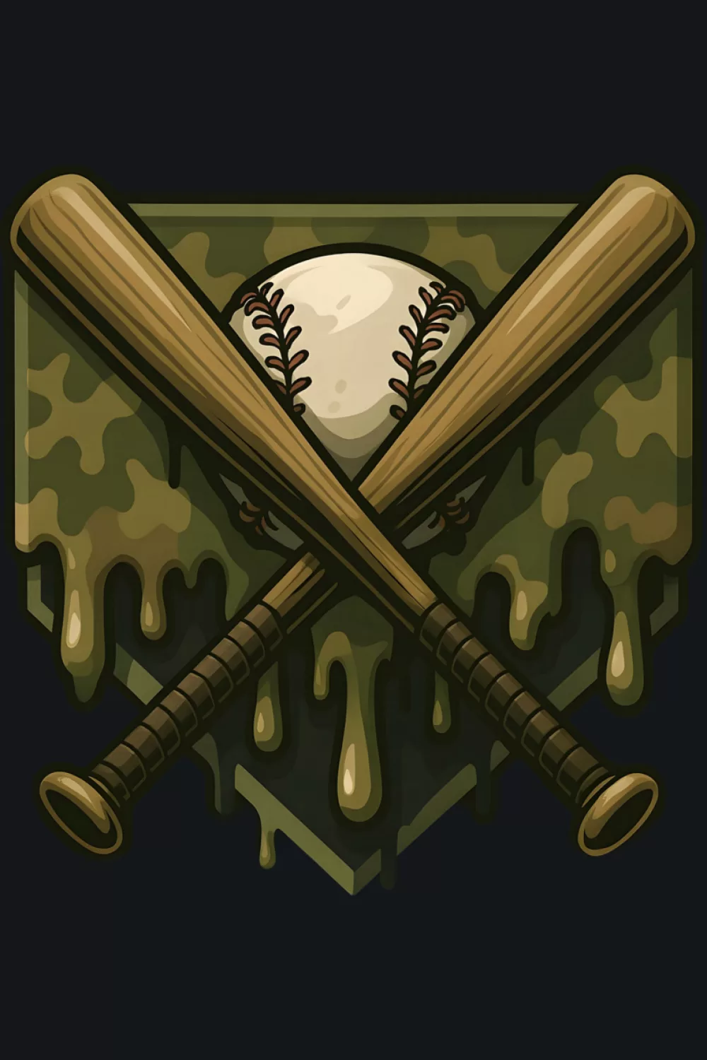 Compact camo baseball shield with home plate and dripping edge