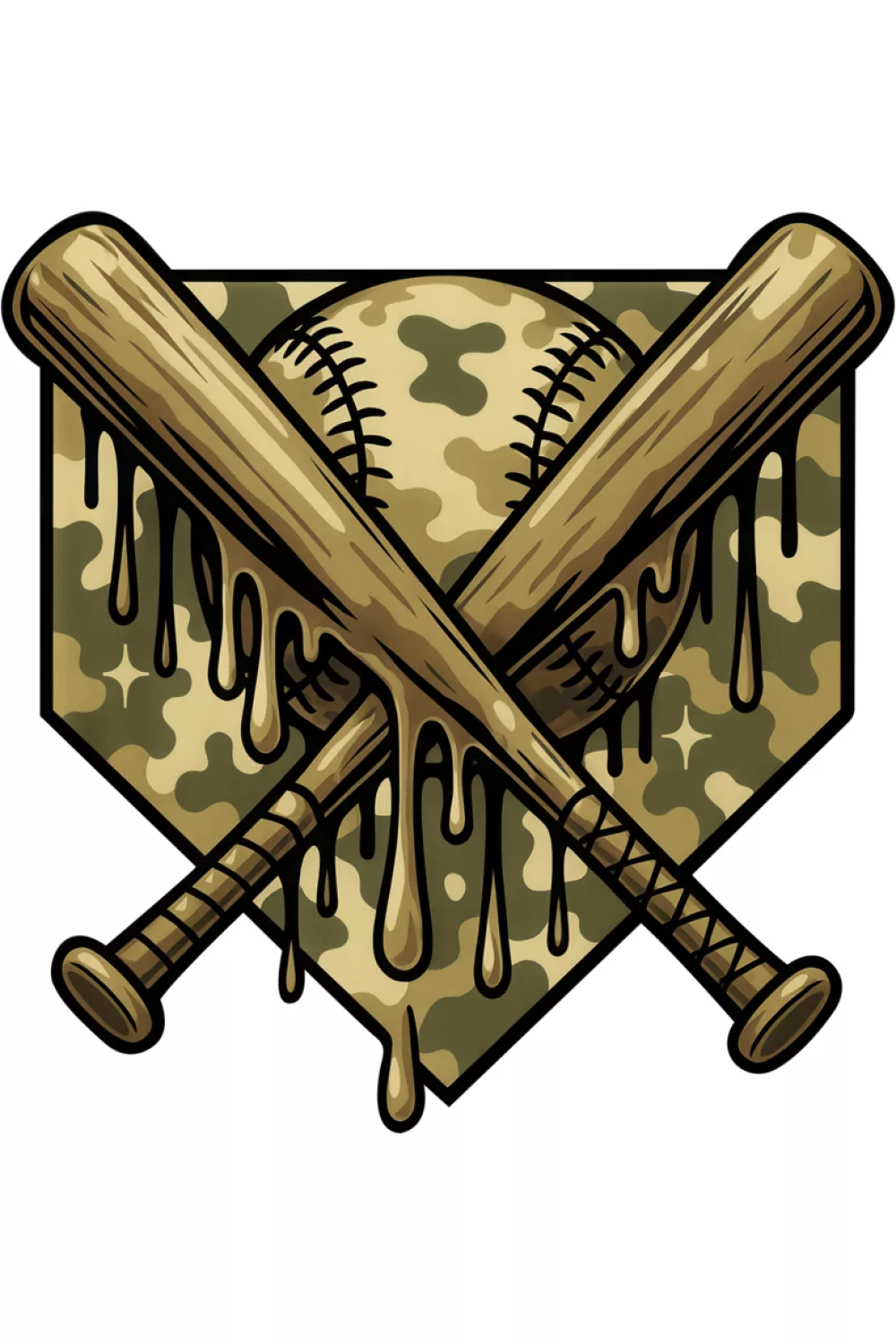 Slim vertical camo crest with central ball and melting scoop