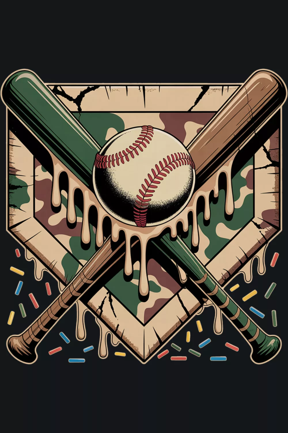 Round military green baseball crest with creamy drip at the base