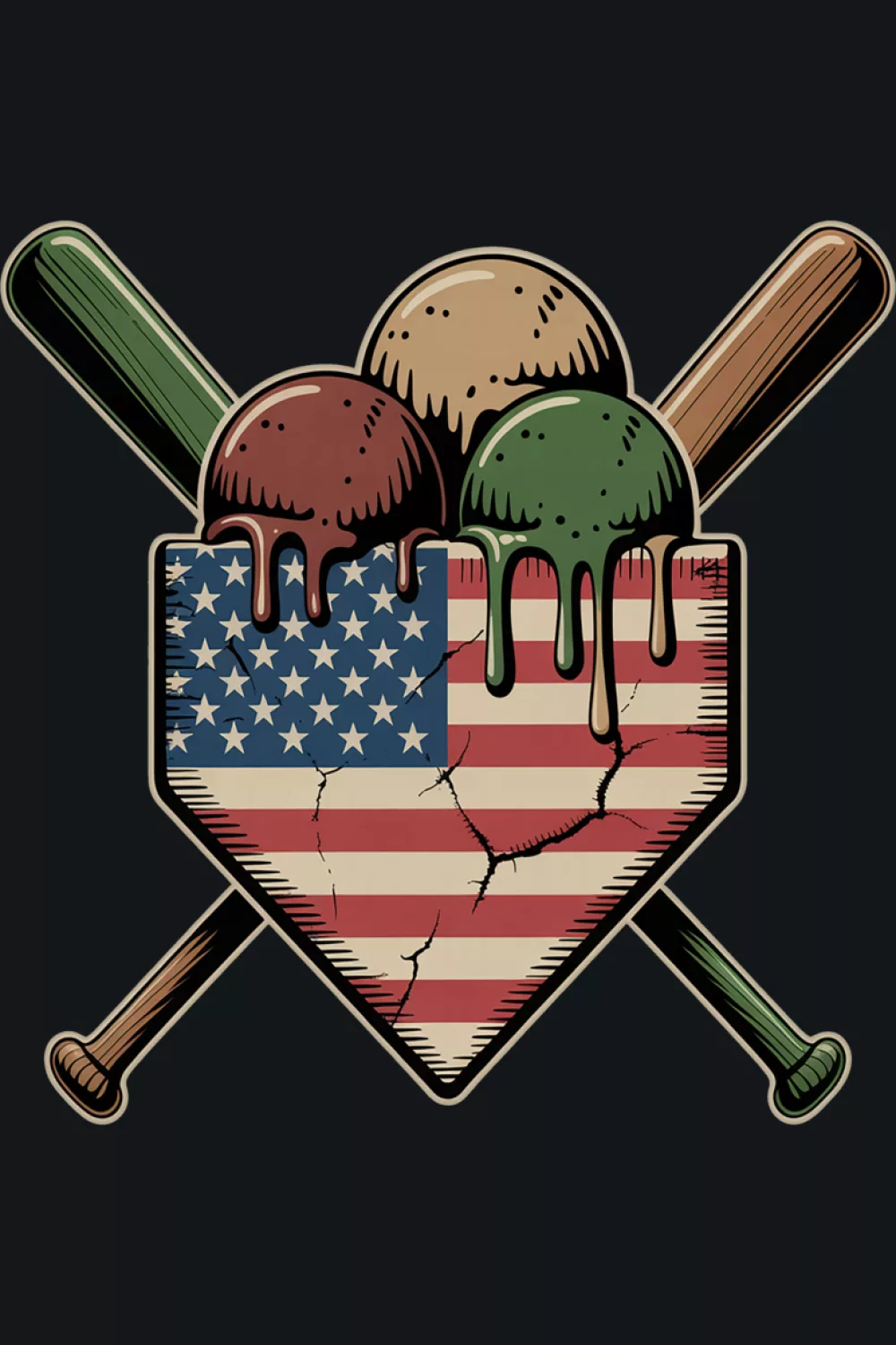 Patriotic camo baseball crest with flag pattern and home plate