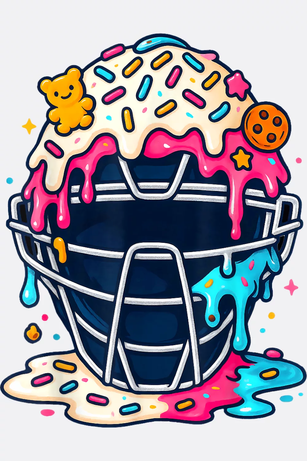 Catcher mask with melting ice cream and sprinkles