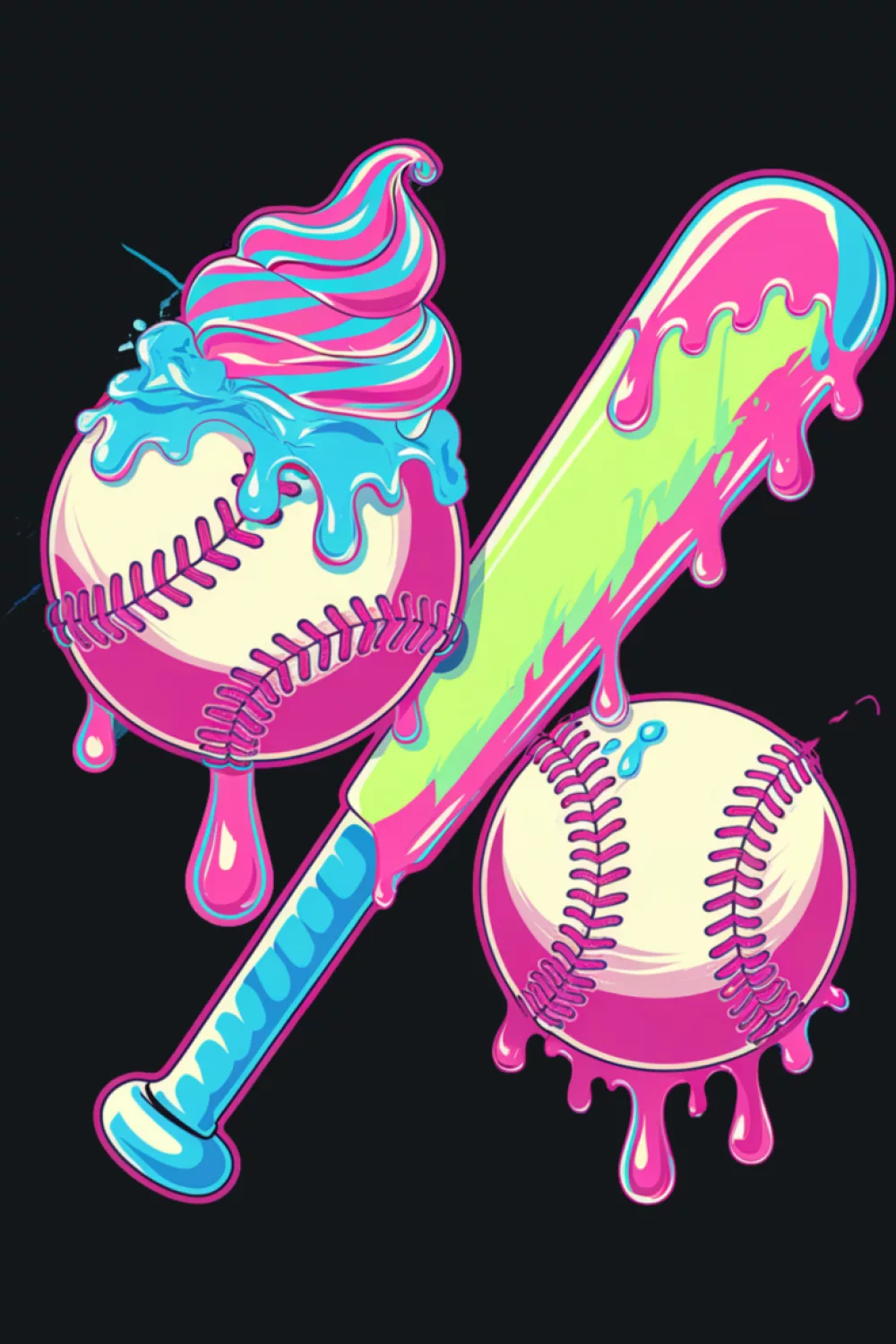 fun baseball drip cone graphic for kids and sports fans with bright splashes