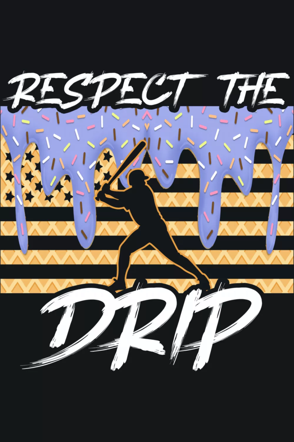 Dripping cone with stars and stripes around a focused baseball