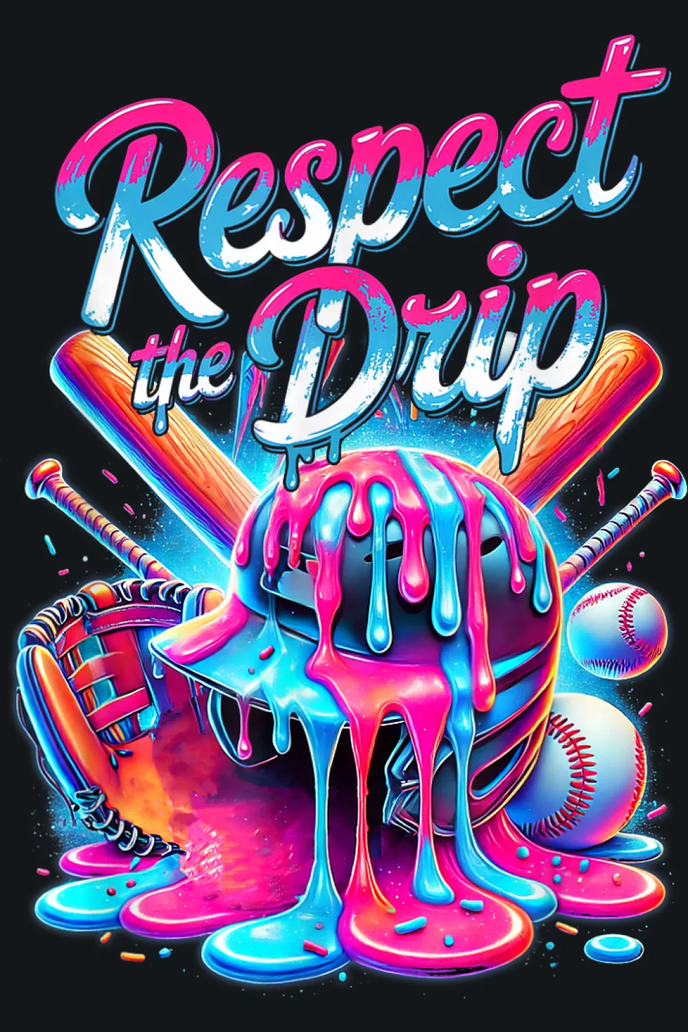 Respect The Drip text with ball and neon syrup