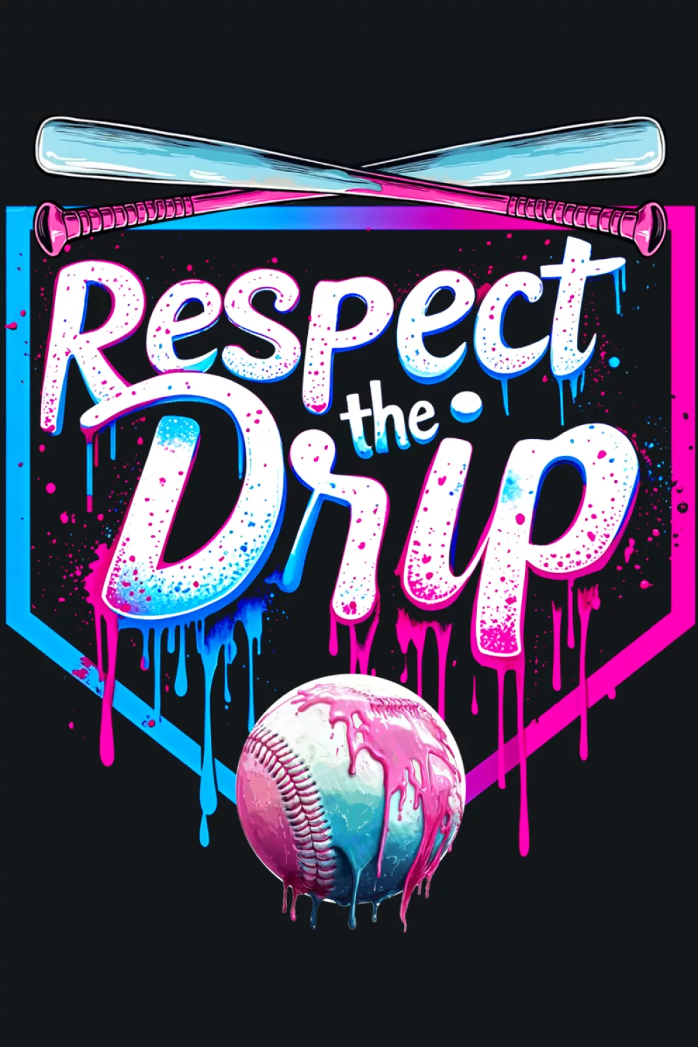 Team style crest with ball bats and steady drip shapes