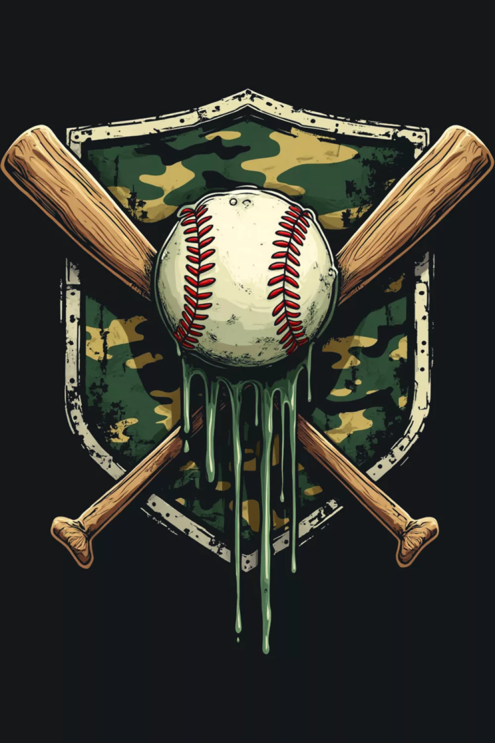 Ice cream camo crest with bright center ball and tidy drip edge