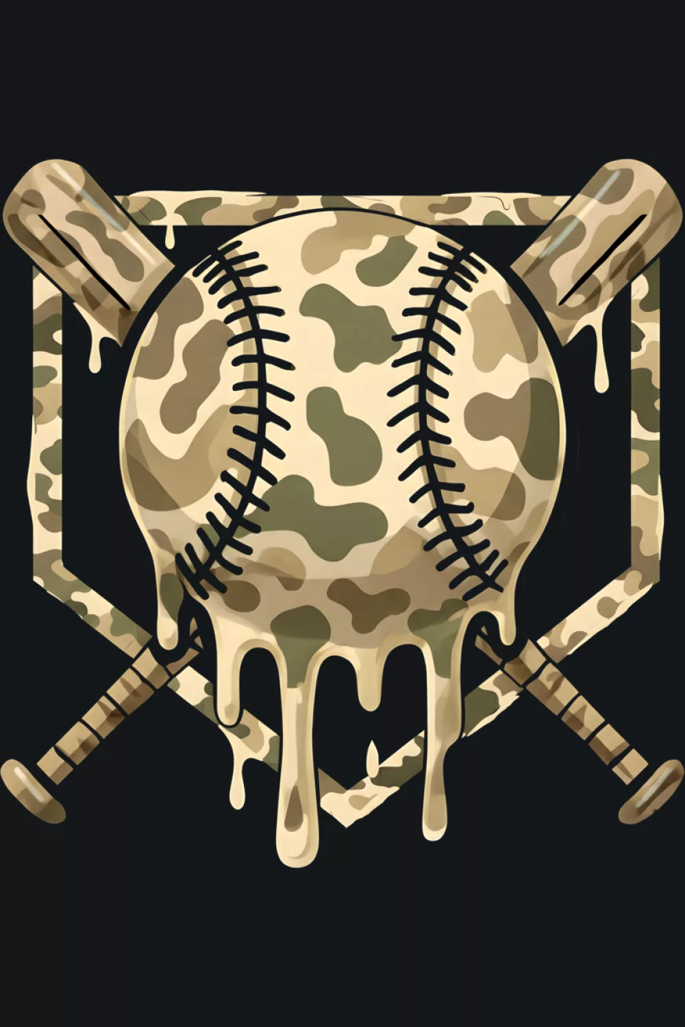 Camo home plate crest with creamy topping and crossed bats