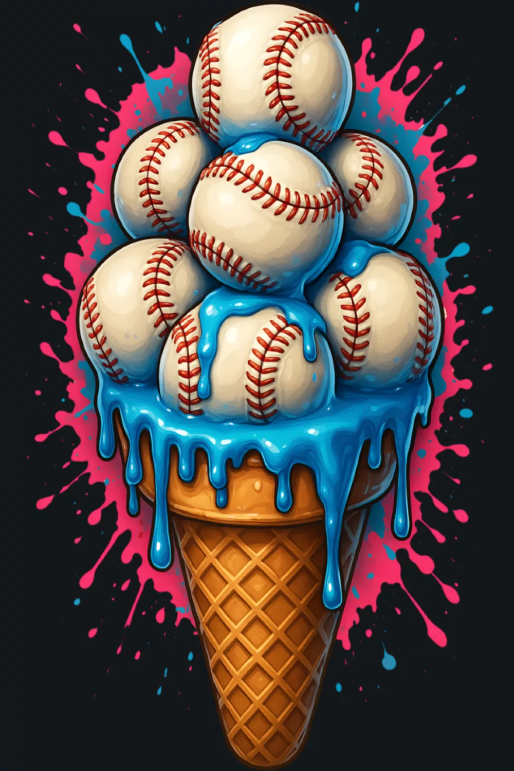 baseball drip cone with strong splash background for a sporty and sweet summer mood