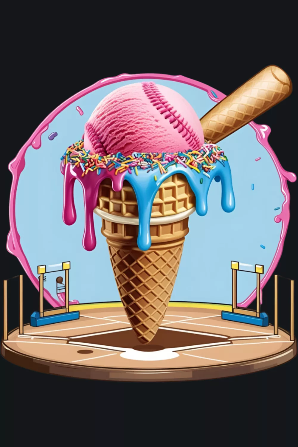 sprinkle baseball drip cone with playful drips and bright summer colors for ball field fans