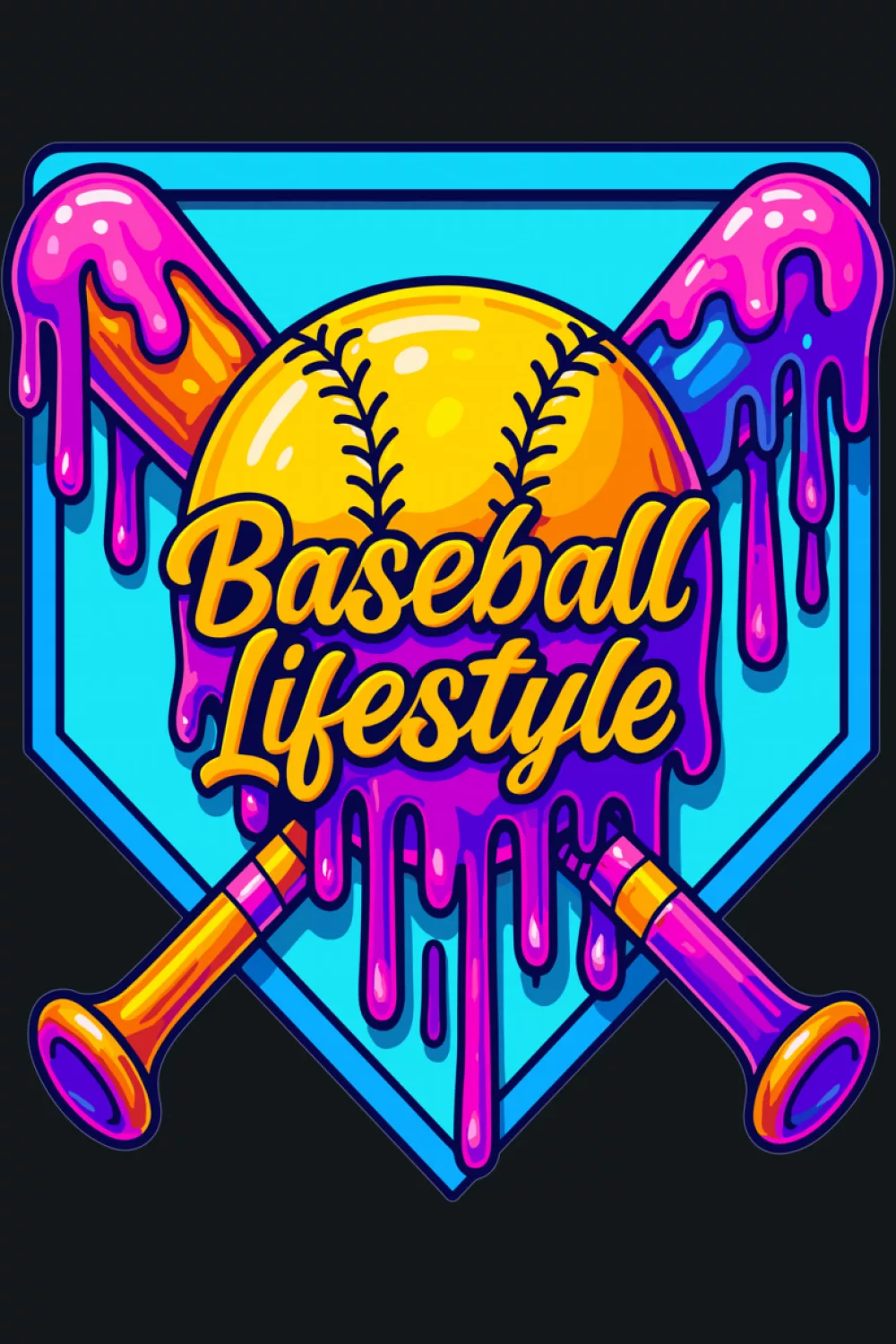Retro baseball lifestyle drip graphic with sparkling stars around the logo for youth fans