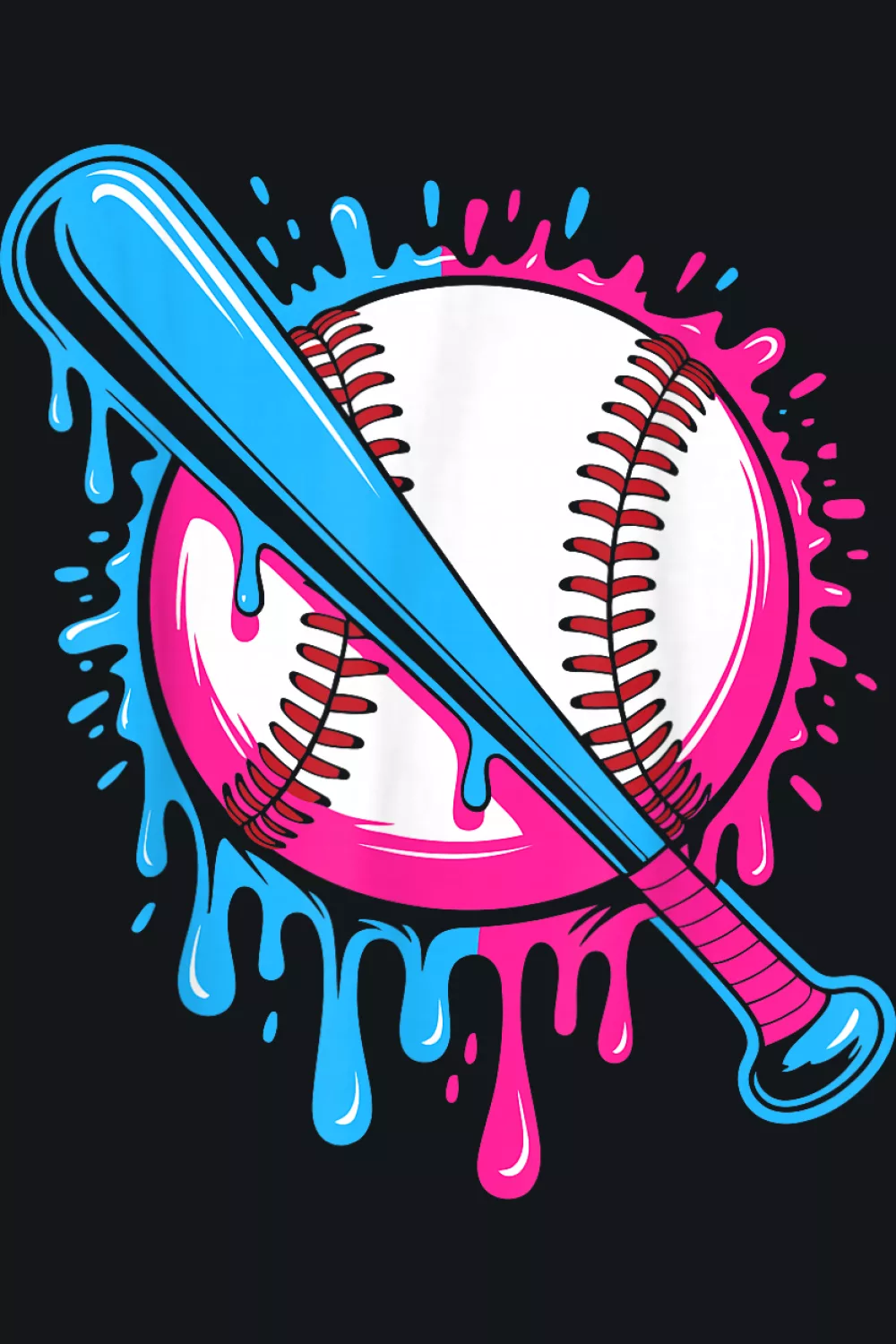 Ball with two bats and blue pink drip