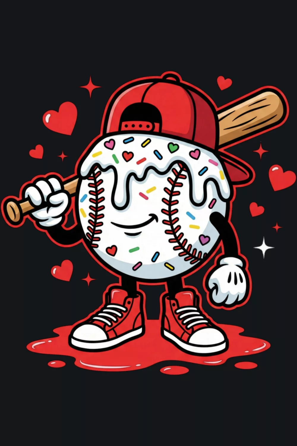 Another baseball drip Valentine hearts design with sporty love vibe for families and fans.