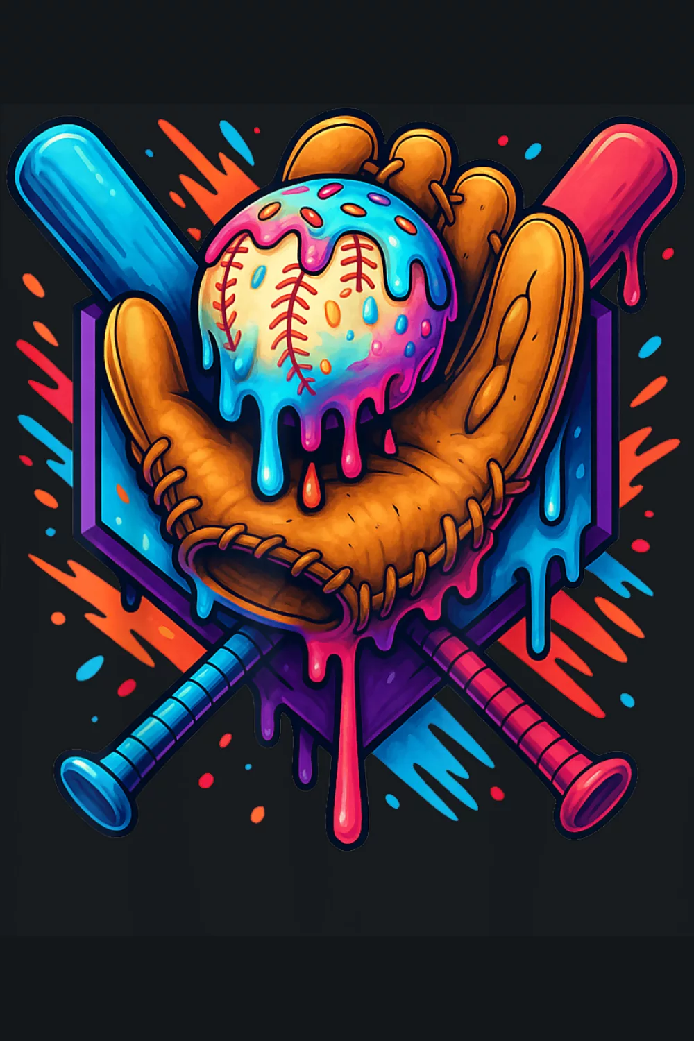 Warm neon mix on a classic bat and plate crest