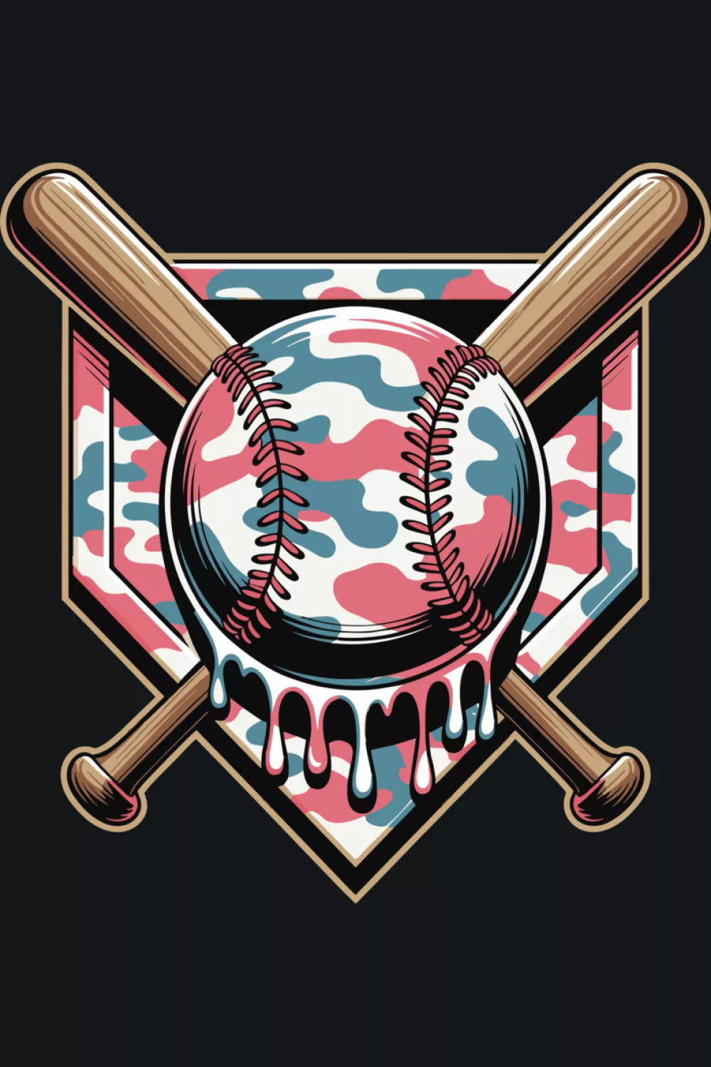 Camo baseball cone idea with ball sitting in a drip filled waffle cup