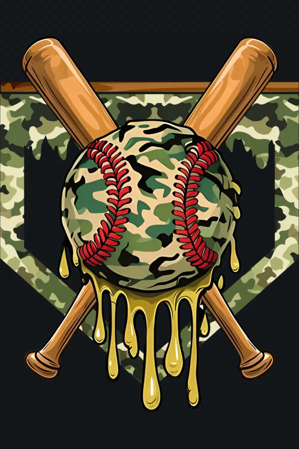 Youth camo baseball cone emblem with soft rounded edges
