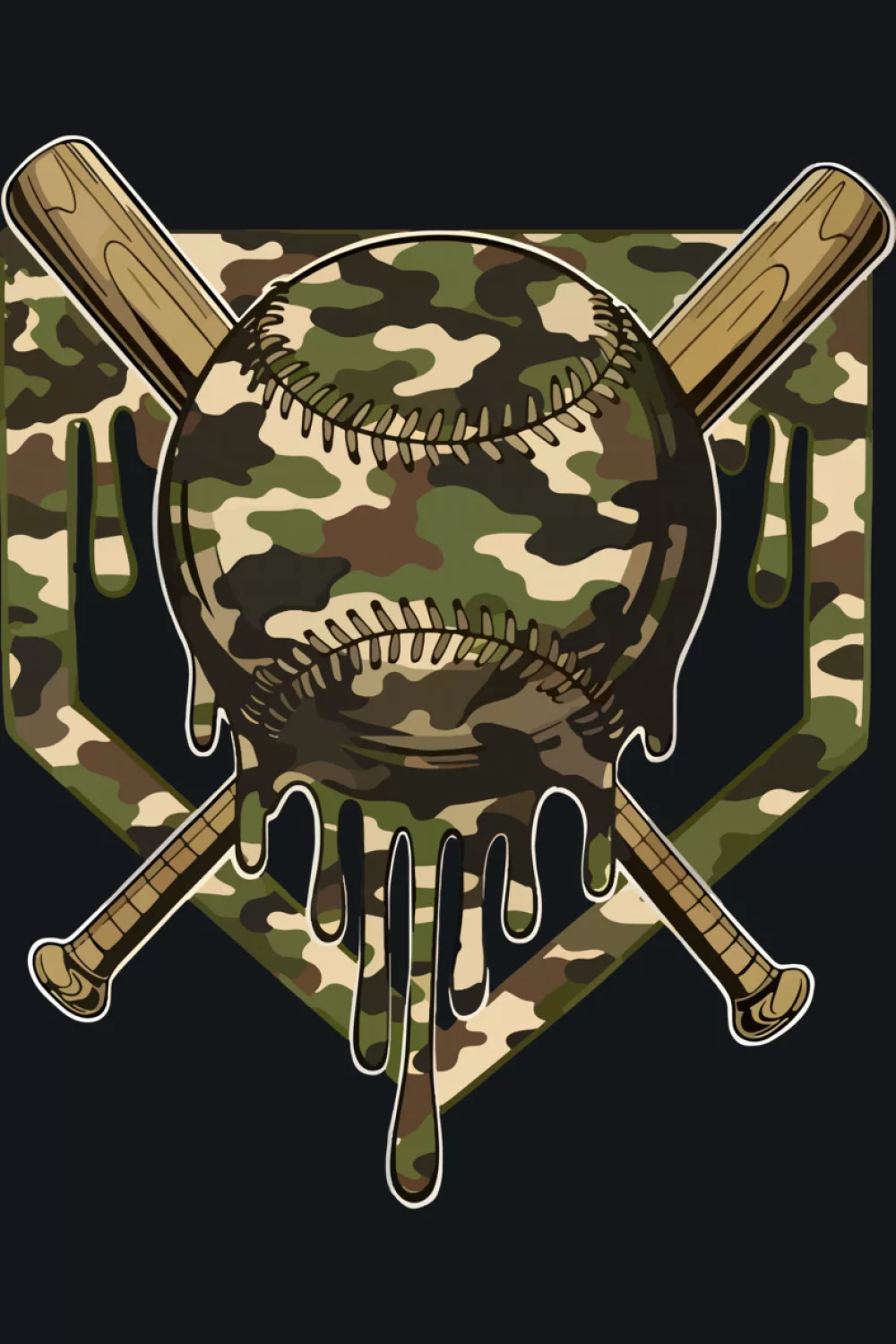 Cone crest with bold camo topping and spark accents around the ball