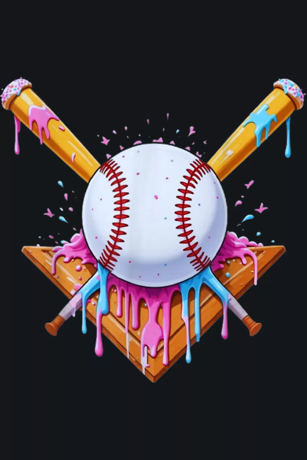 Pink glow badge with crossed bats focus