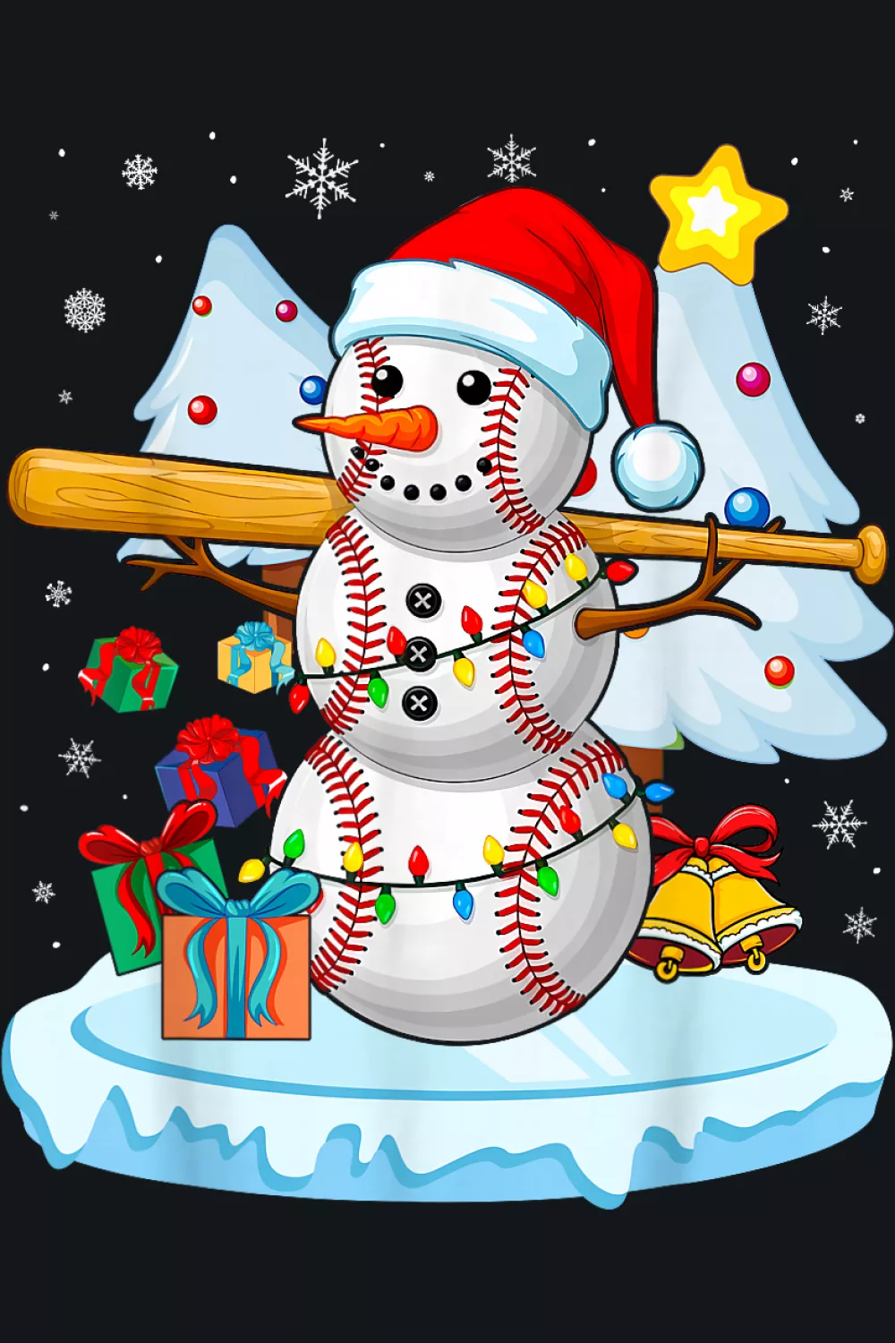 Snowman fan with scarf cheering and bat