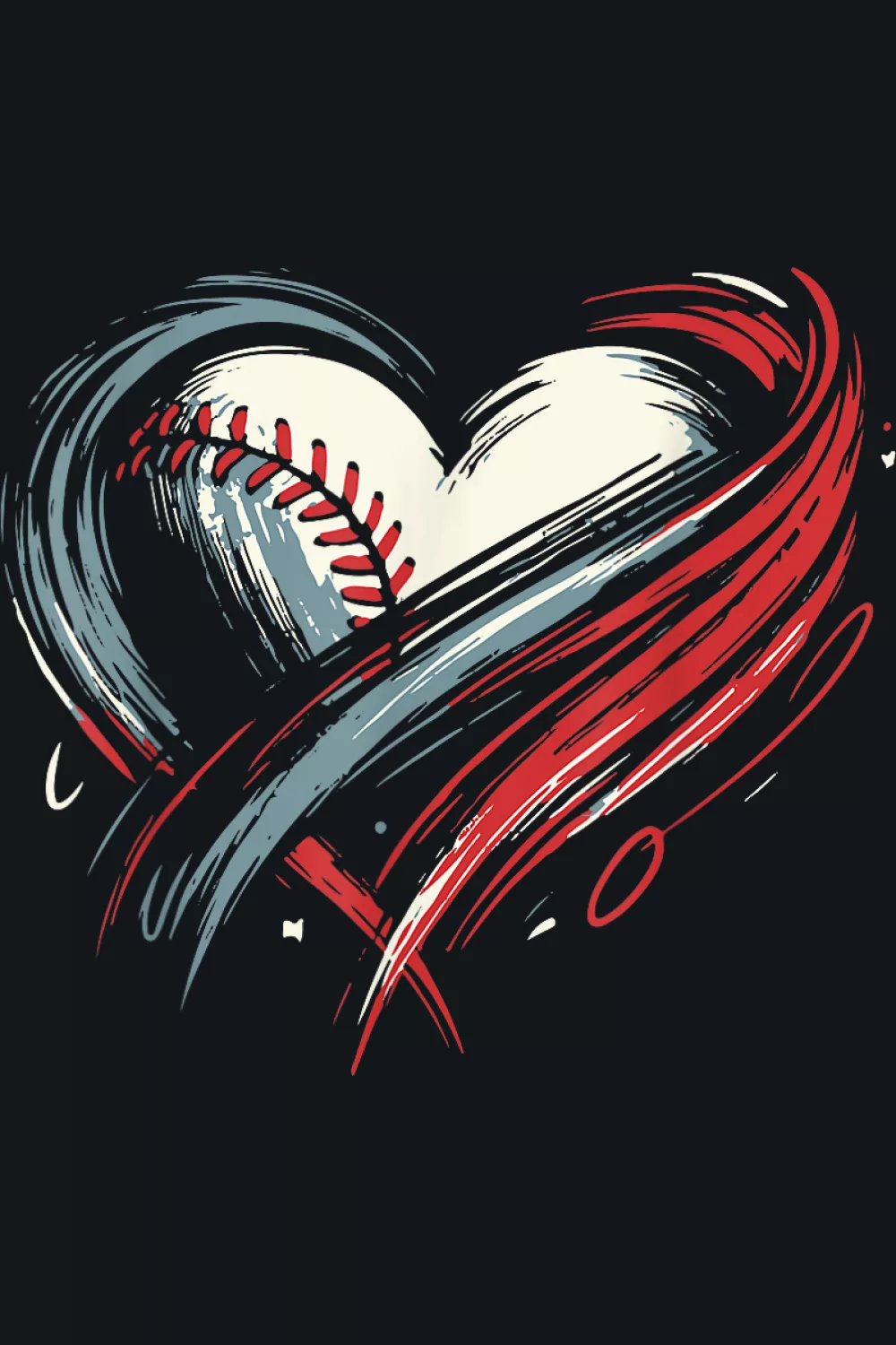 Layered red and teal brush heart with ball