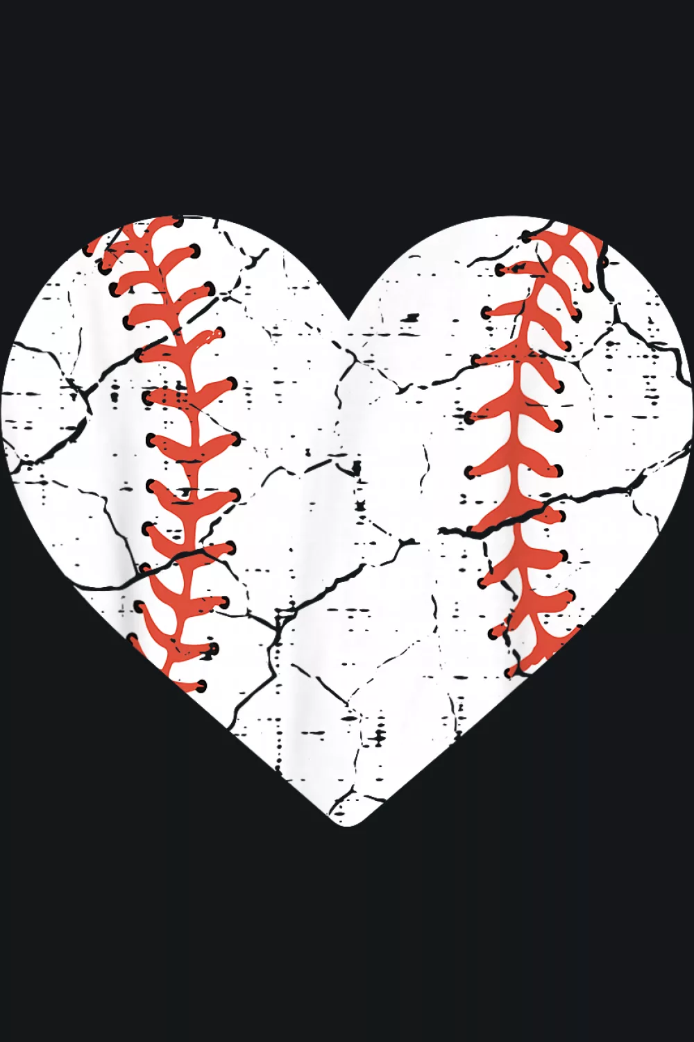 White stitched baseball heart on black