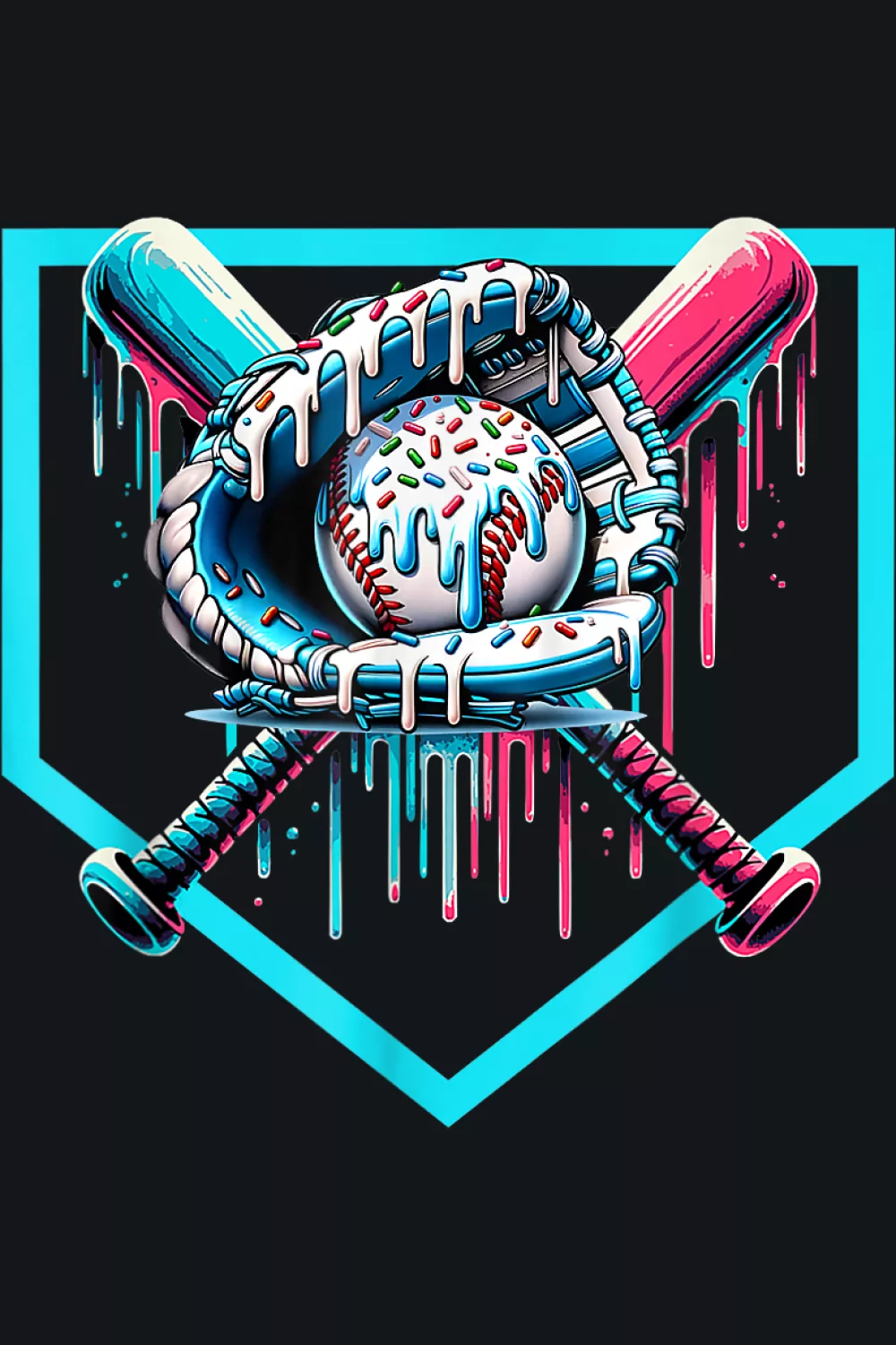 Home plate mark with bat and neon frame