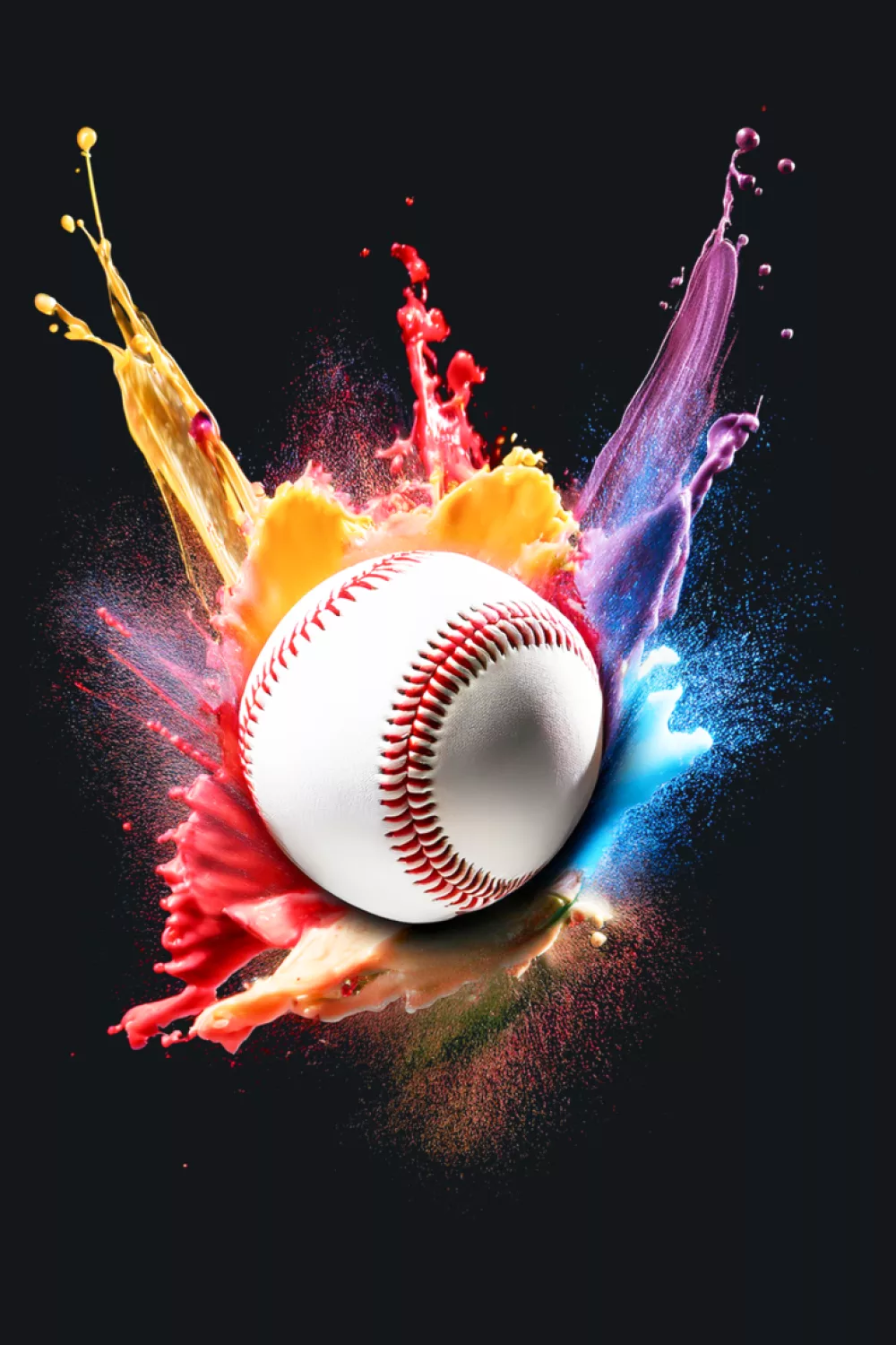Baseball ice cream colorful watercolor splash concept with playful sweet summer vibe.