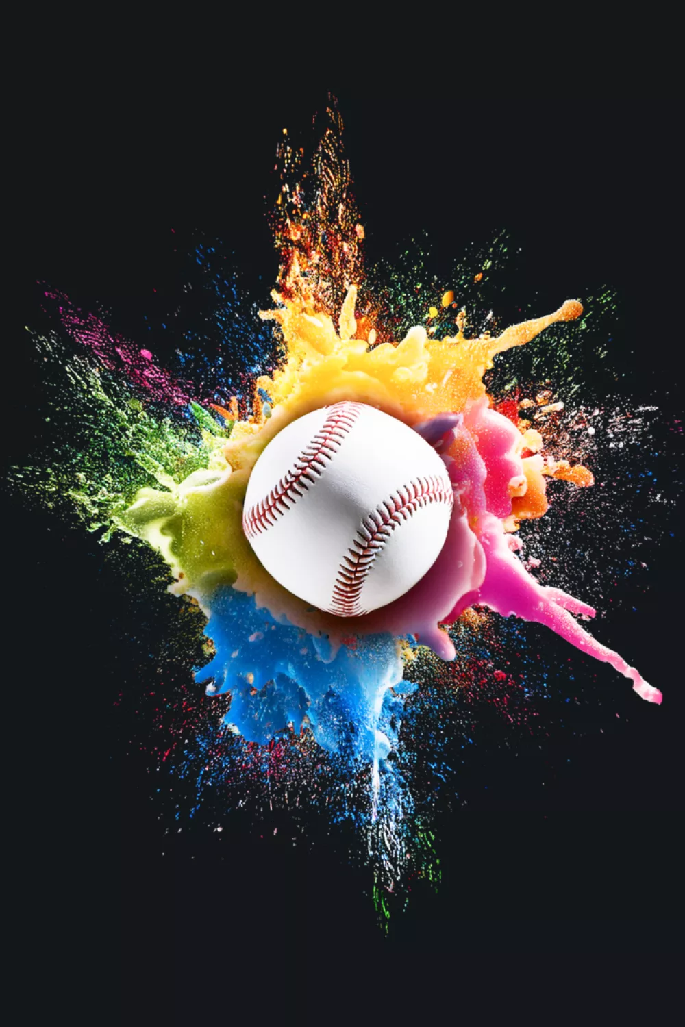 Watercolor splash baseball ice cream themed graphic, bright and fun for warm weather game days.