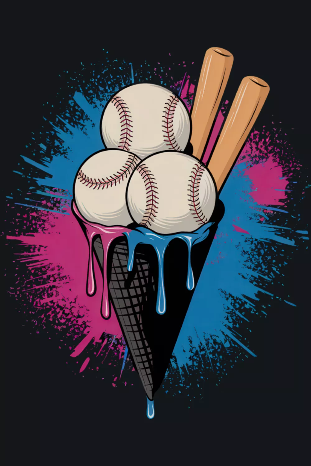 playful baseball ice cream cone with bright drips and a sweet fan vibe