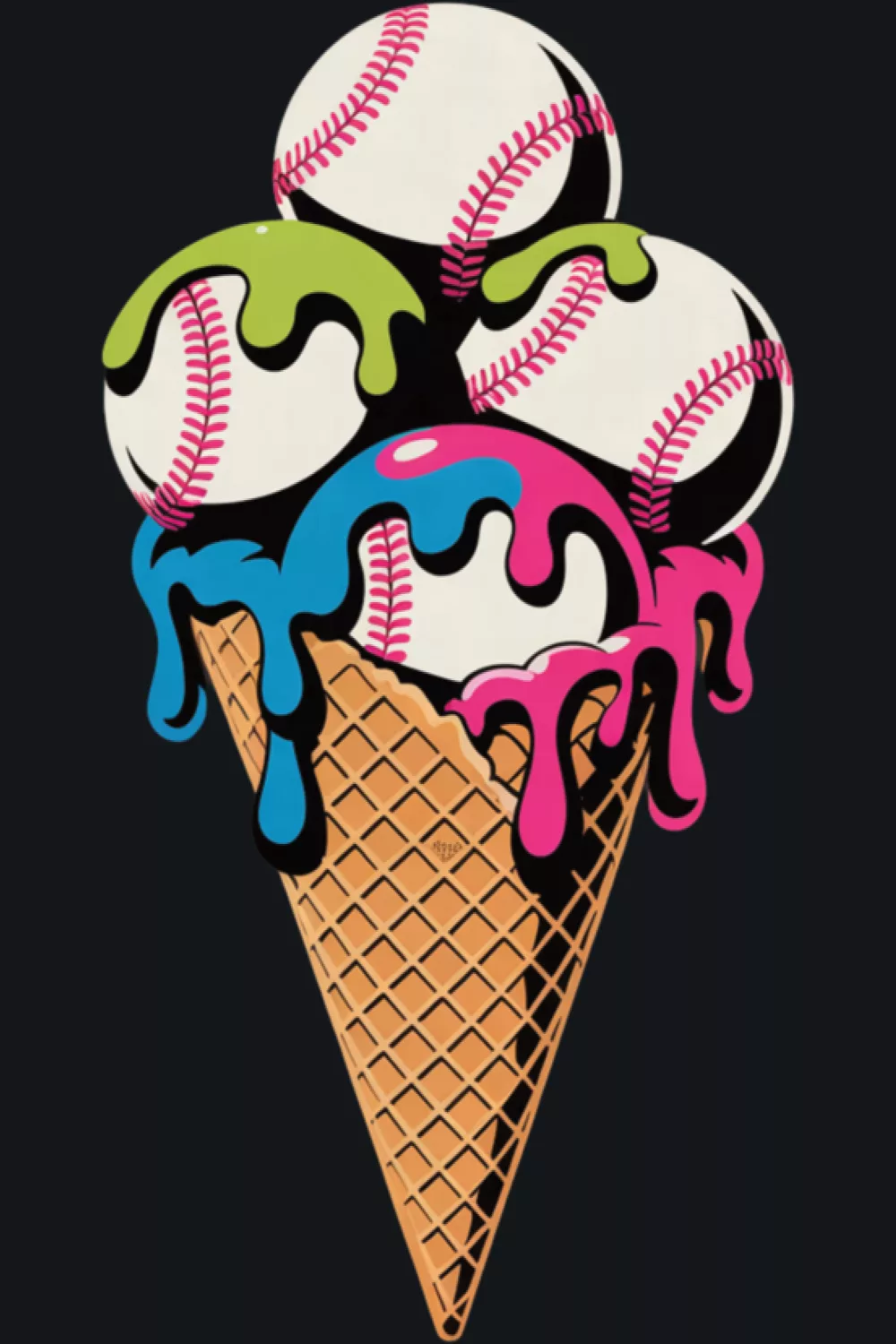 baseball ice cream cone with simple drips and a clean summer sports style
