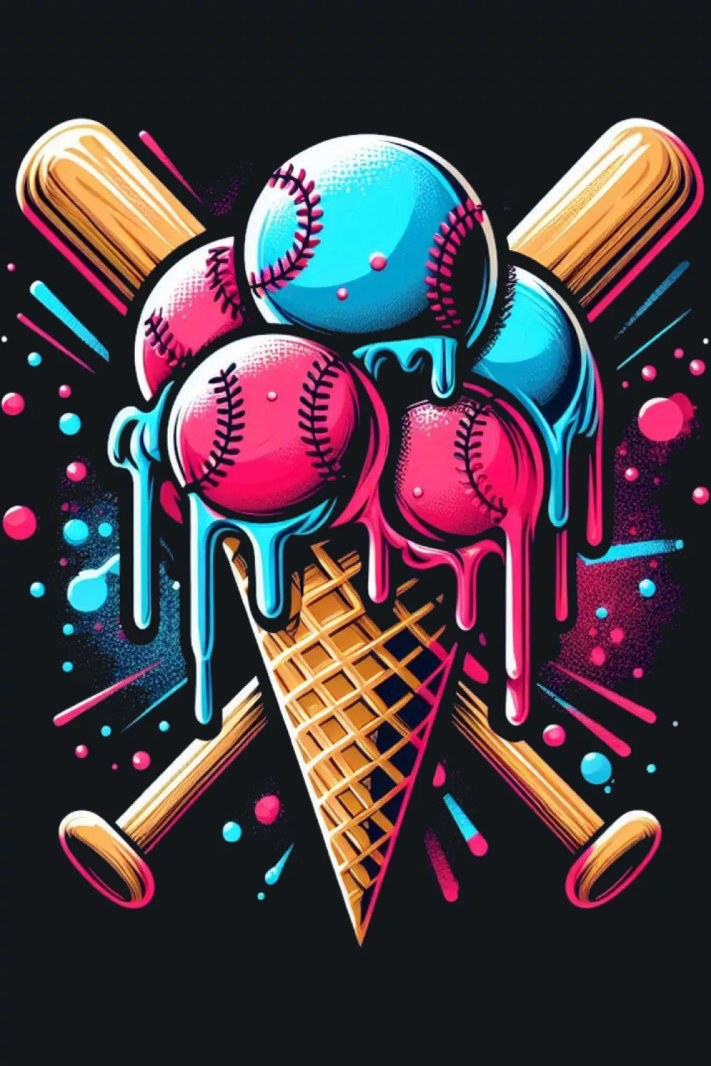 watercolor dripping baseball cone made for game season and sunny afternoons