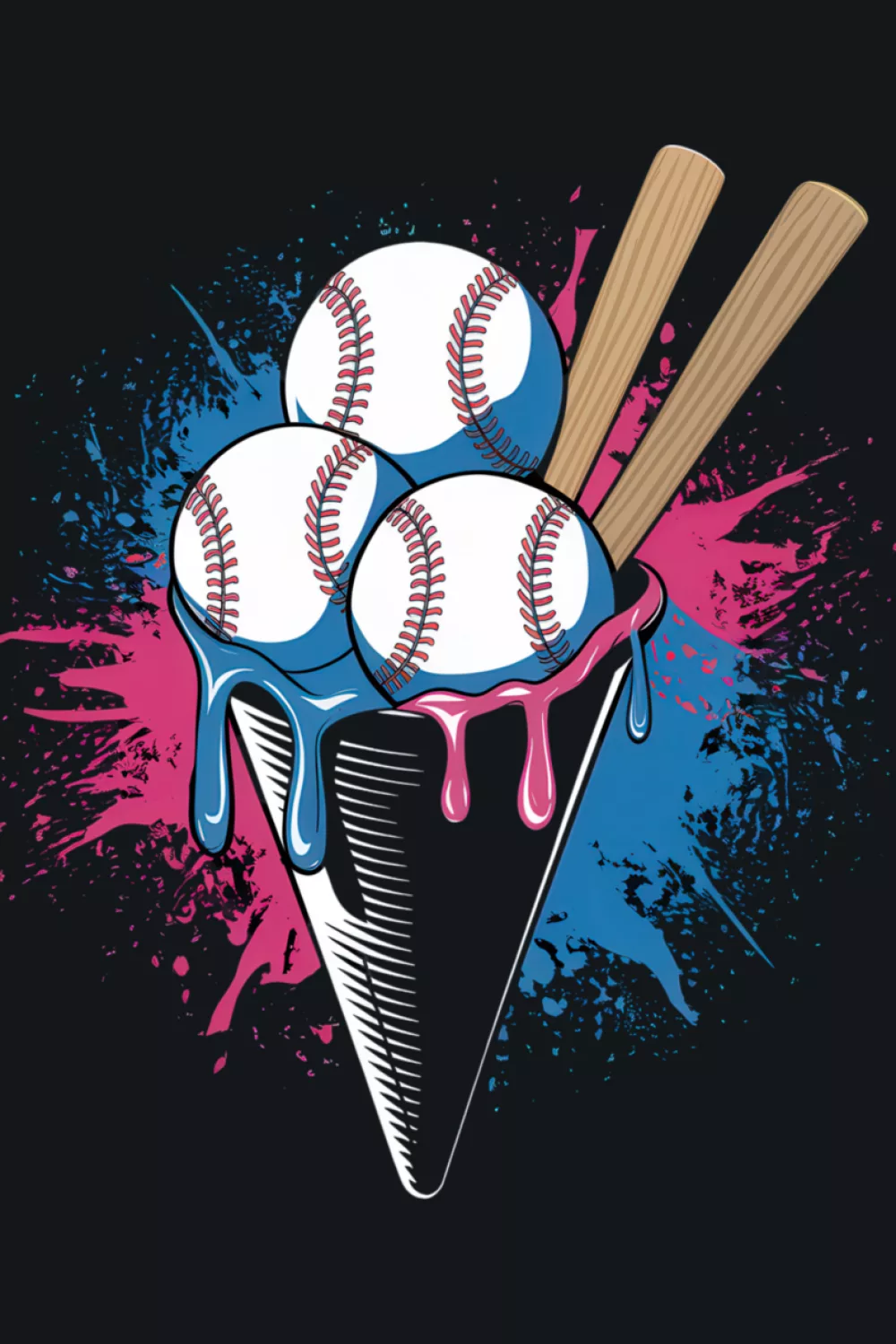 baseball ice cream cone with bats and bright drips for a fun game day look