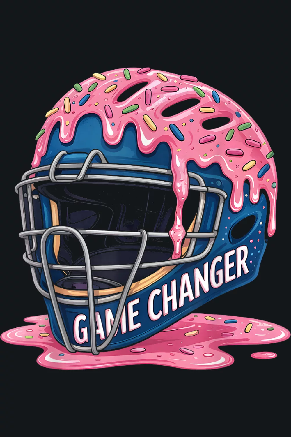Blue and pink drip catcher helmet marked Game Changer