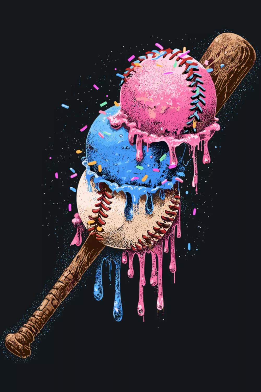 youth baseball drip cone with energetic splashes and sweet summer colors