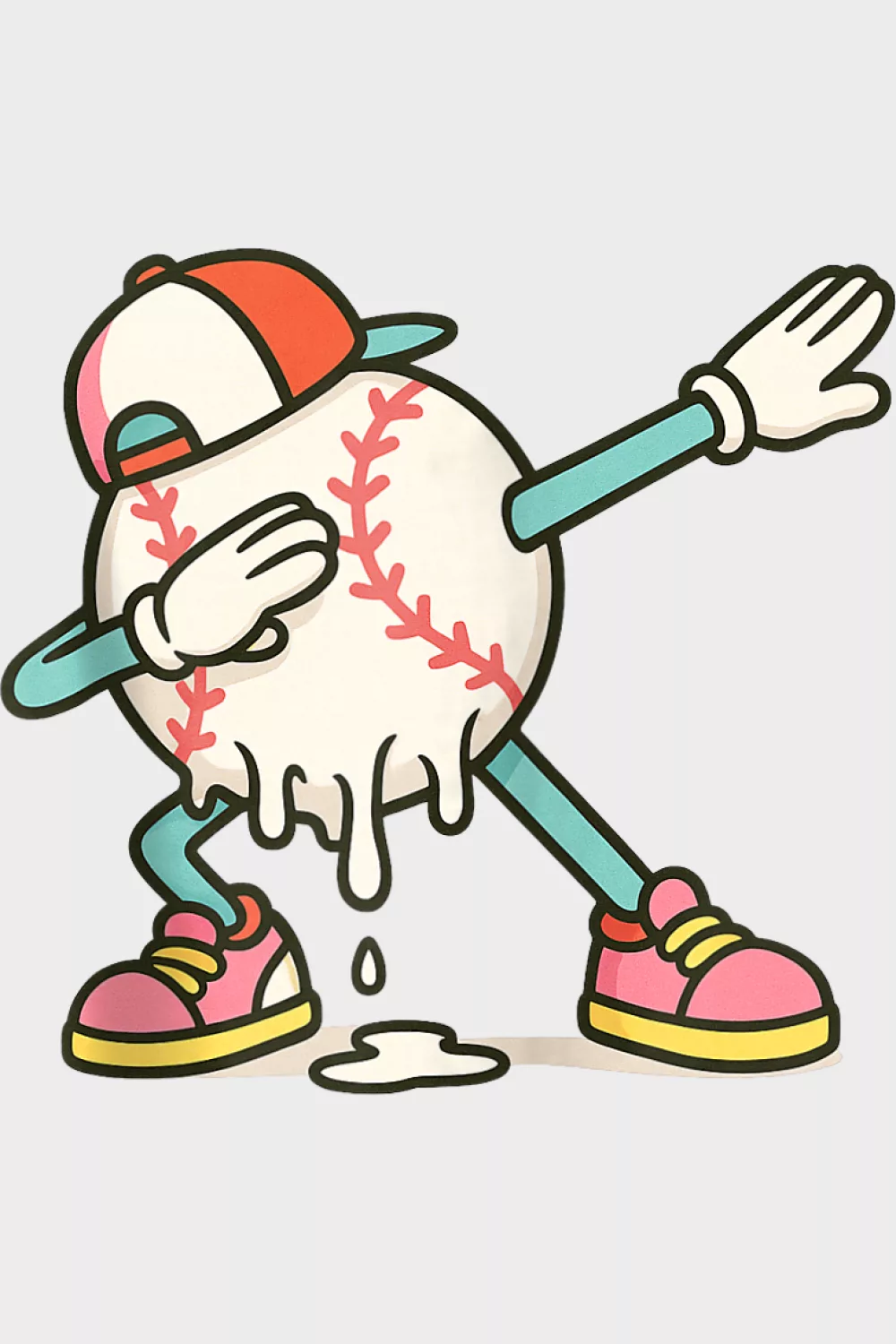 Ice cream baseball with friendly face doing a relaxed dab pose