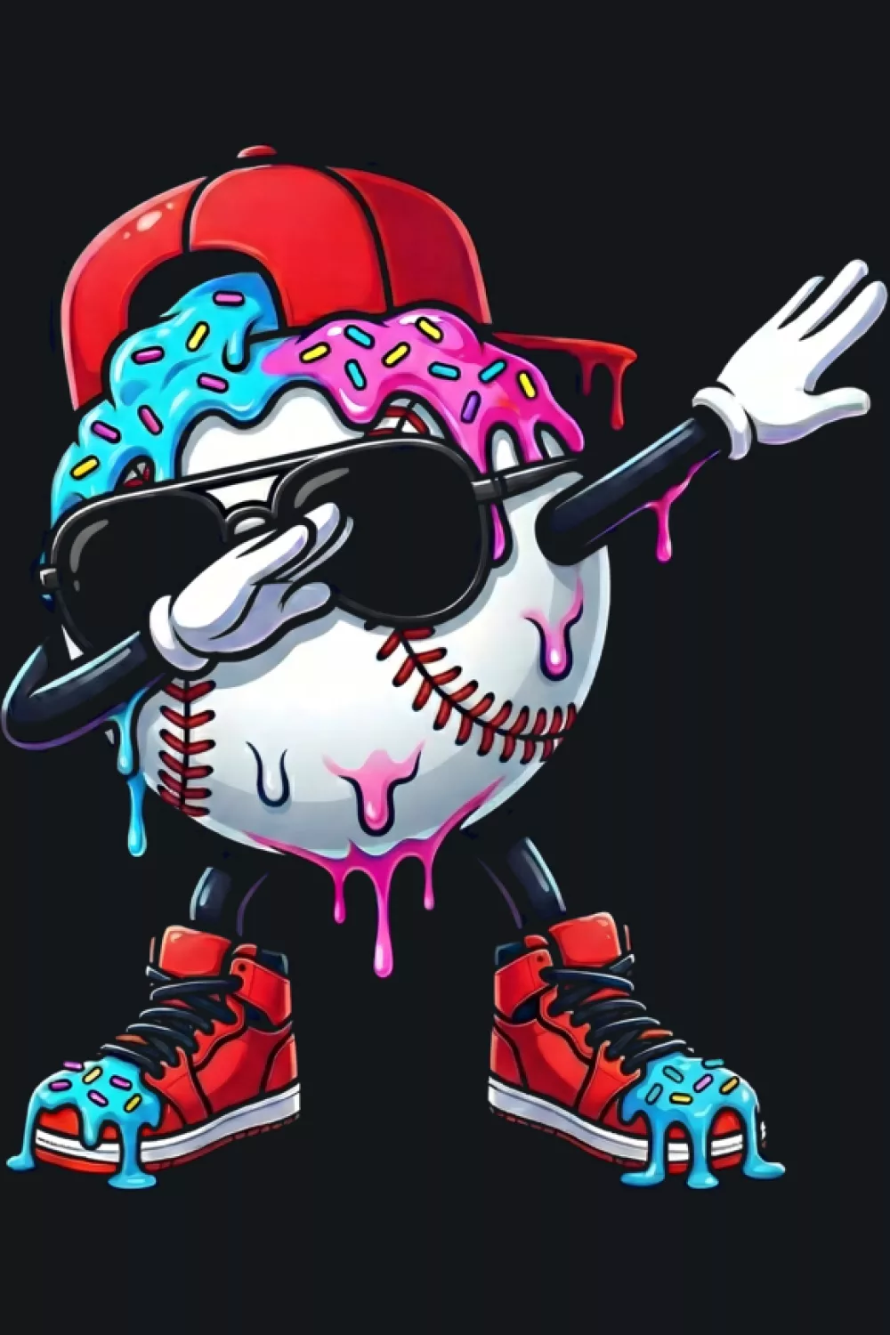 Another ice cream baseball character dabbing with rainbow sprinkle splash